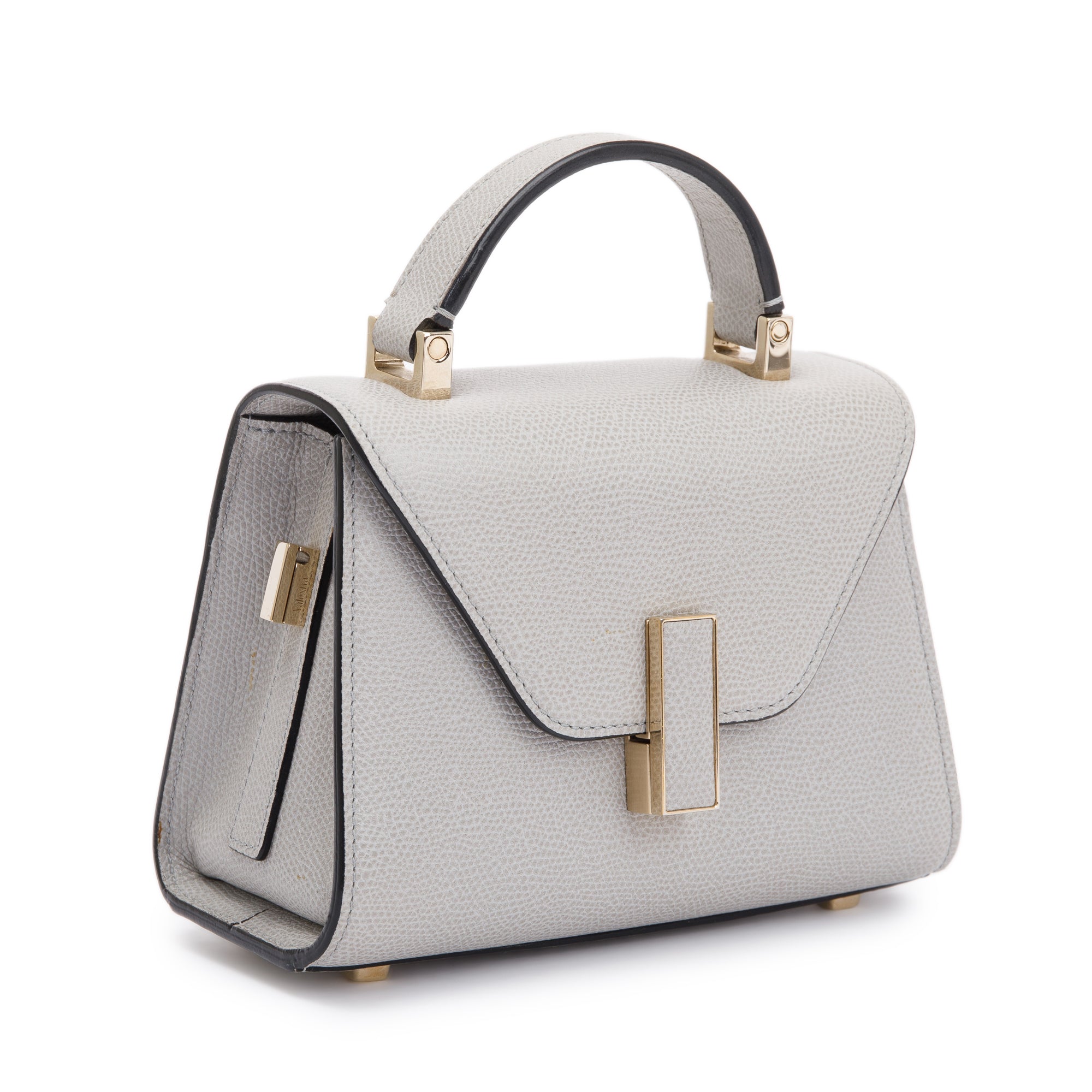 Valextra Grey Leather Iside Micro Top Handle Flap Bag w/ Strap