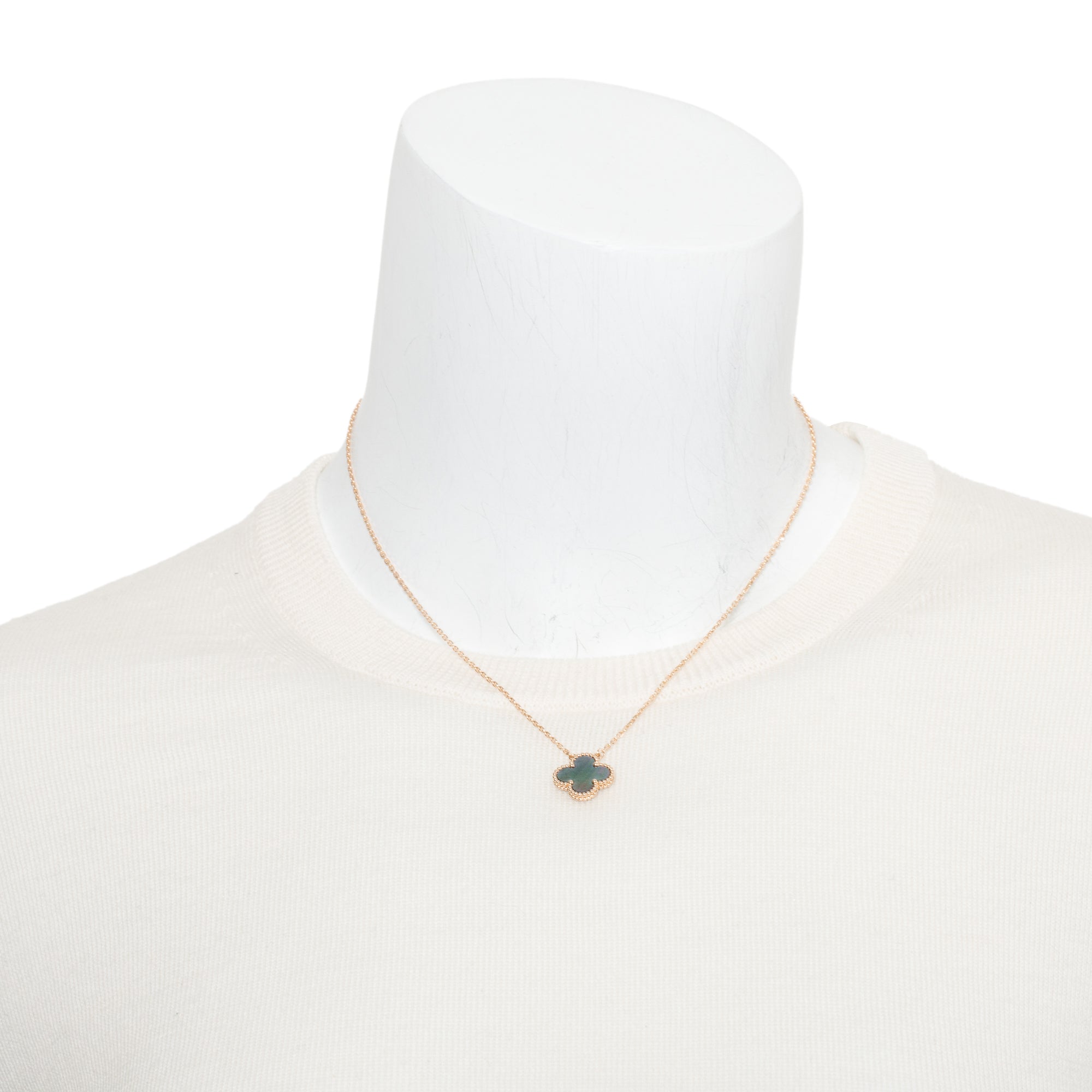 Van Cleef & Arpels 18k Rose Gold Grey Mother of Pearl Vintage Alhambra Pendant Necklace w/ Box