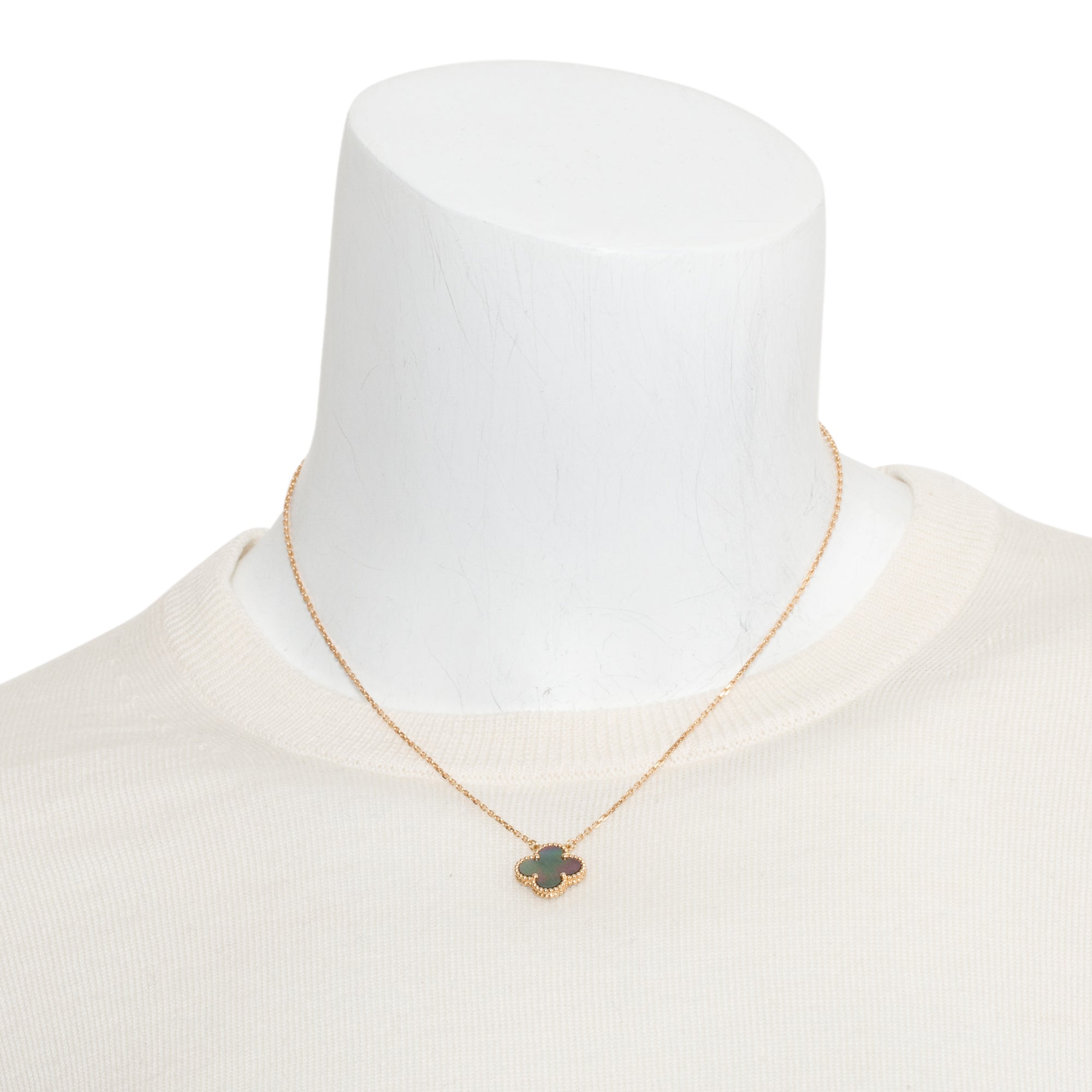 Van Cleef & Arpels 18k Rose Gold Grey Mother of Pearl Vintage Alhambra Pendant Necklace w/ Box & Certificate