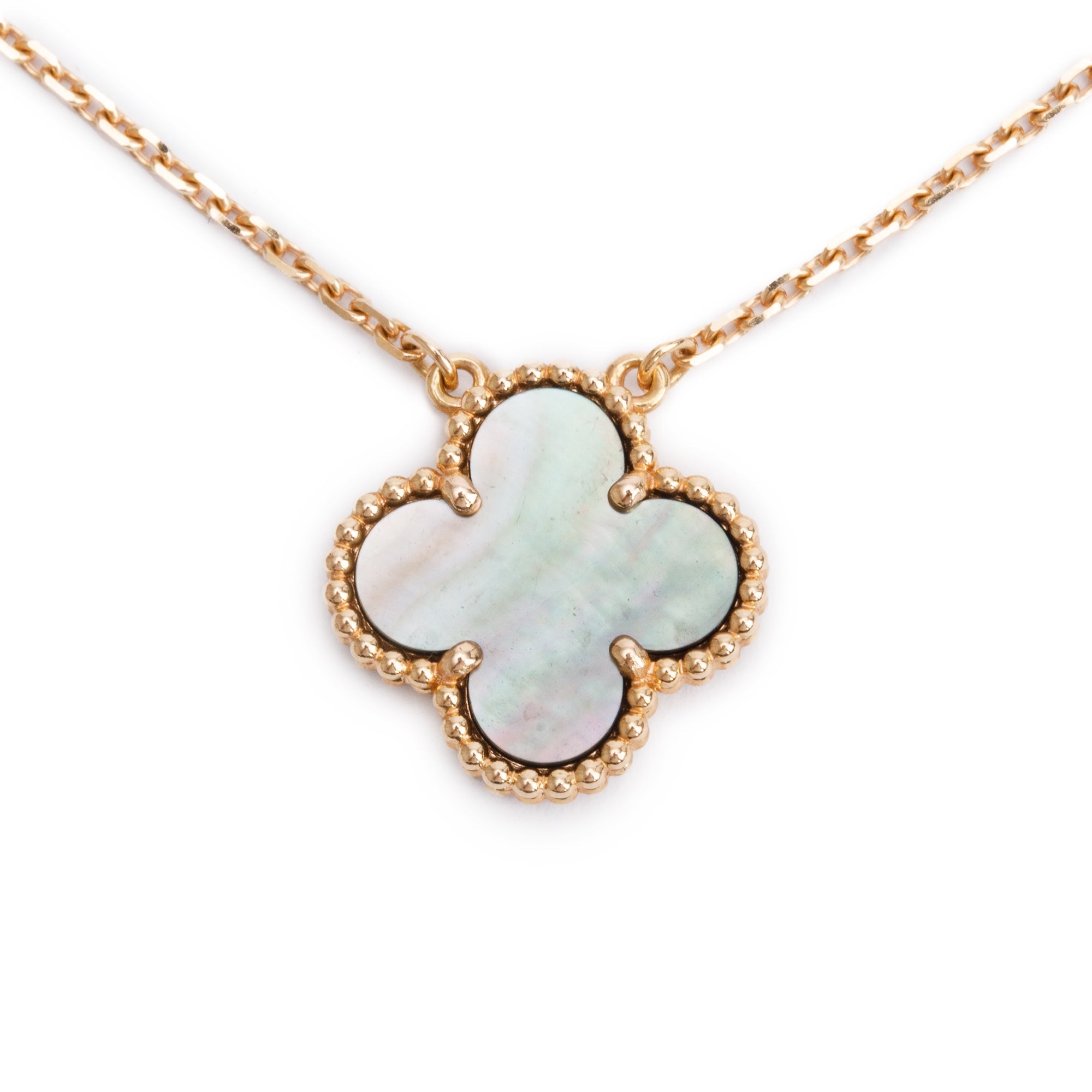 Van Cleef & Arpels 18k Rose Gold Grey Mother of Pearl Vintage Alhambra Pendant Necklace w/ Box & Certificate