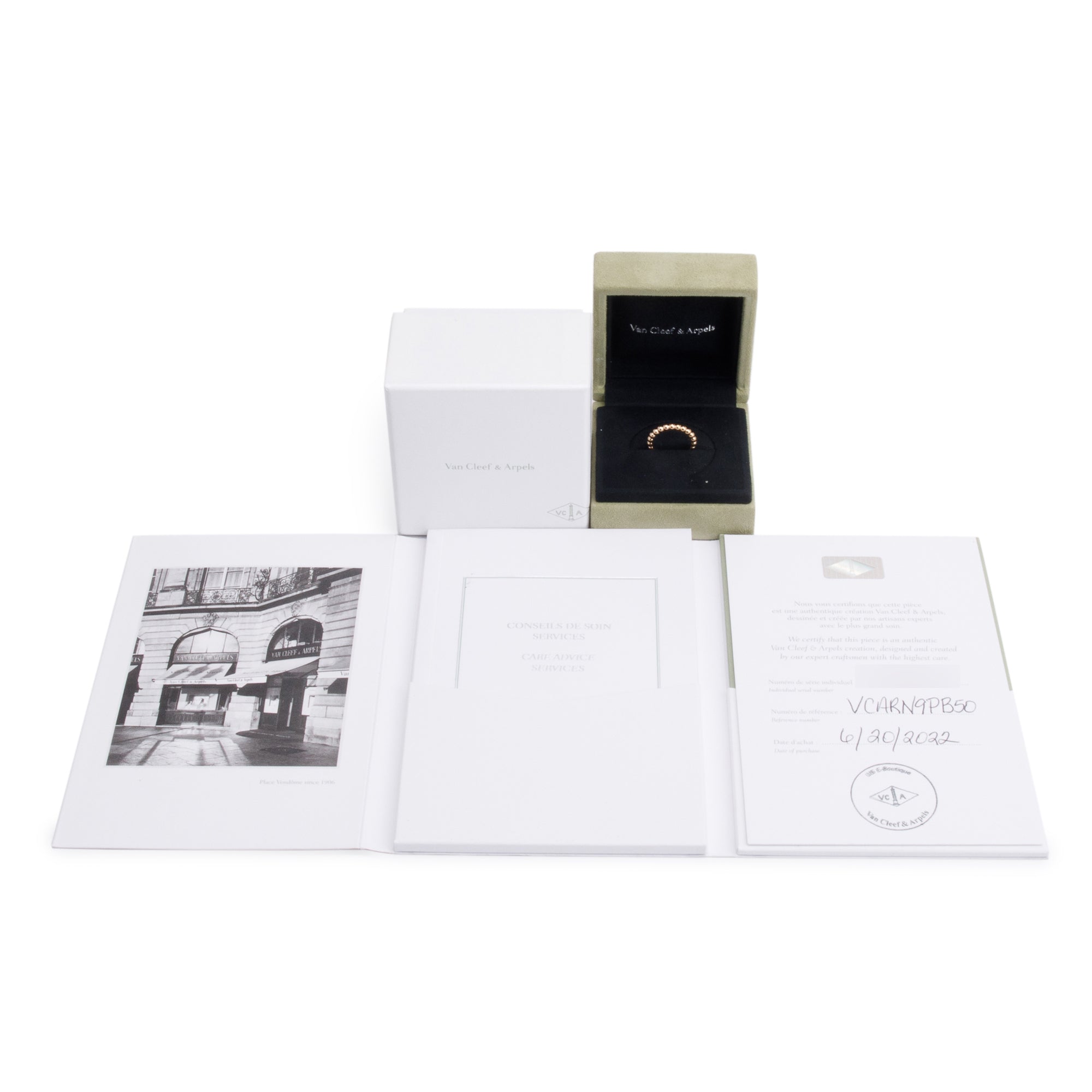 Van Cleef & Arpels 18k Rose Gold Perlee Pearls of Gold Ring, Medium Model Size 50 5.25 w/ Box, Certificate & Receipt (Copy)