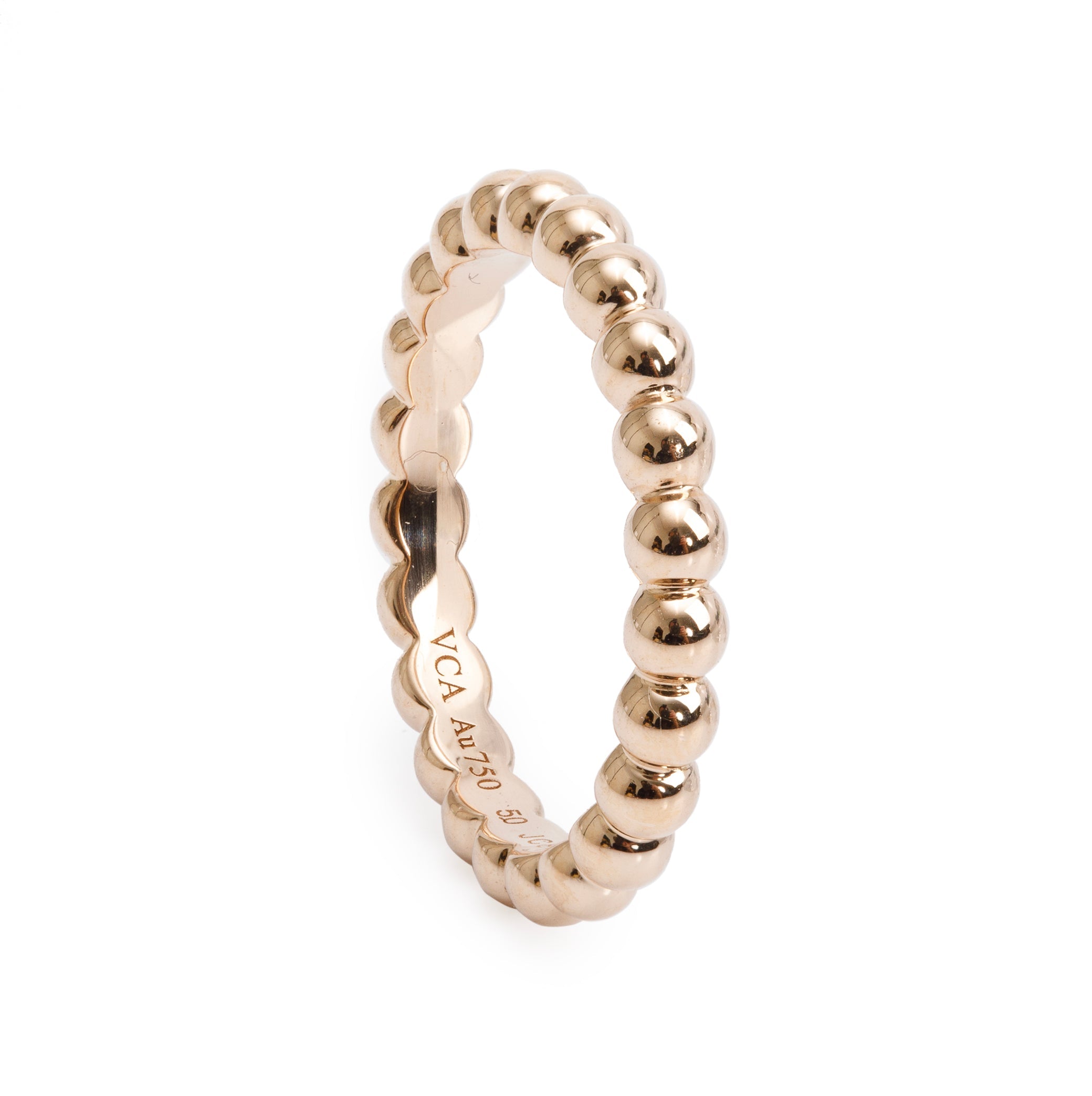 Van Cleef & Arpels 18k Rose Gold Perlee Pearls of Gold Ring, Medium Model Size 50 5.25 w/ Box, Certificate & Receipt (Copy)