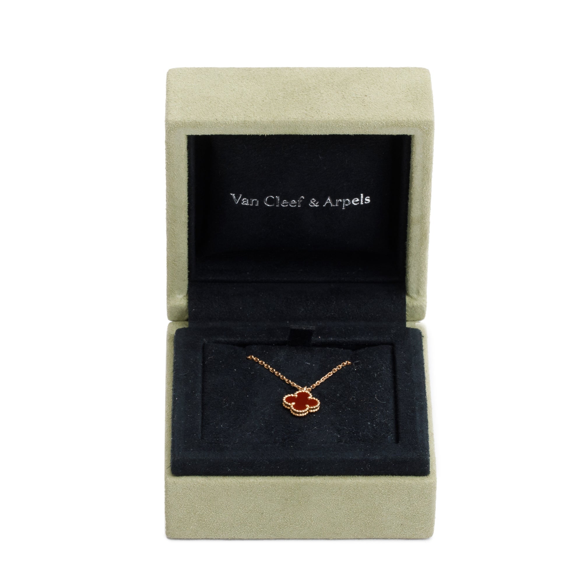 Van Cleef & Arpels 18k Rose Gold Sweet Alhambra Carnelian Pendant Necklace w/ Box
