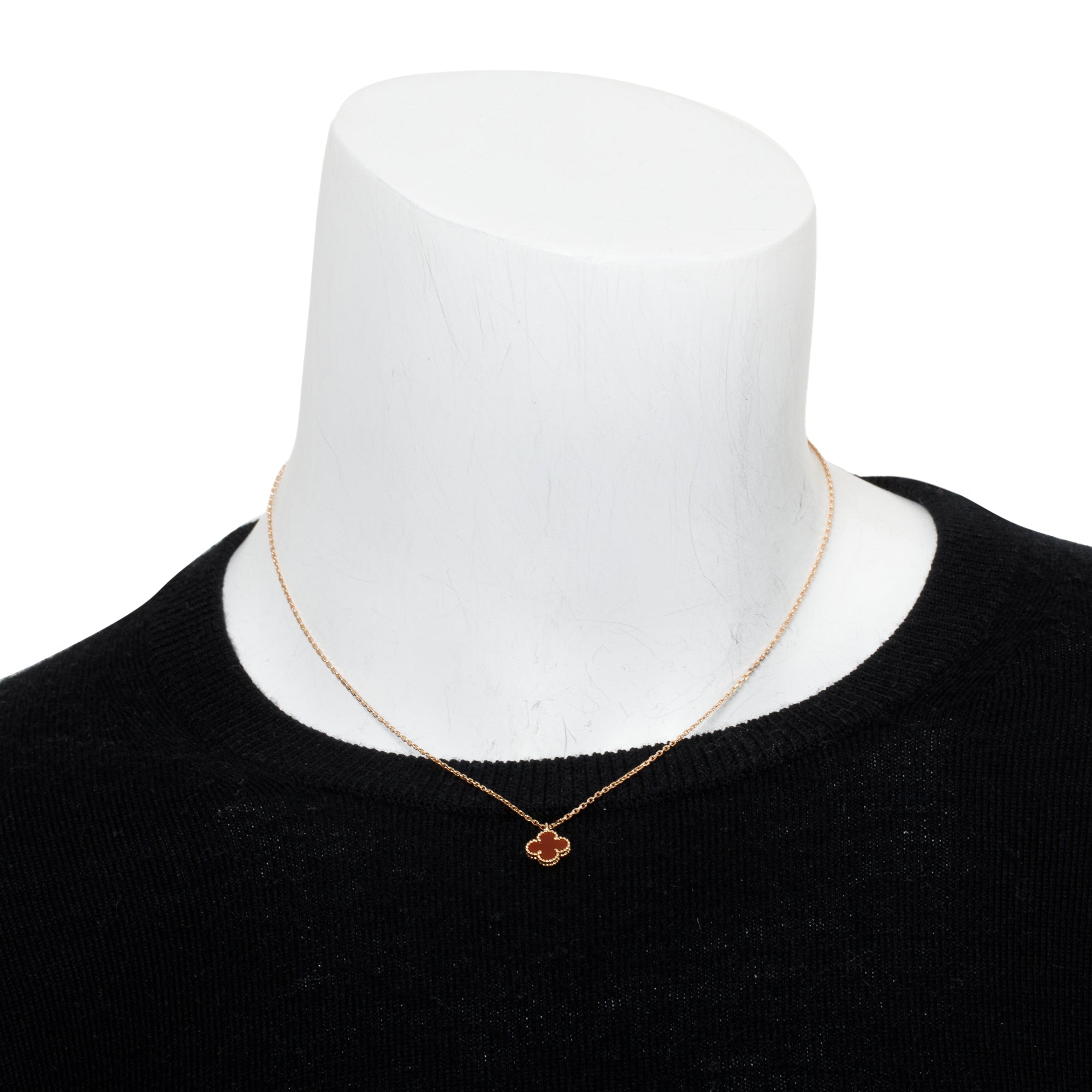 Van Cleef & Arpels 18k Rose Gold Sweet Alhambra Carnelian Pendant Necklace w/ Box