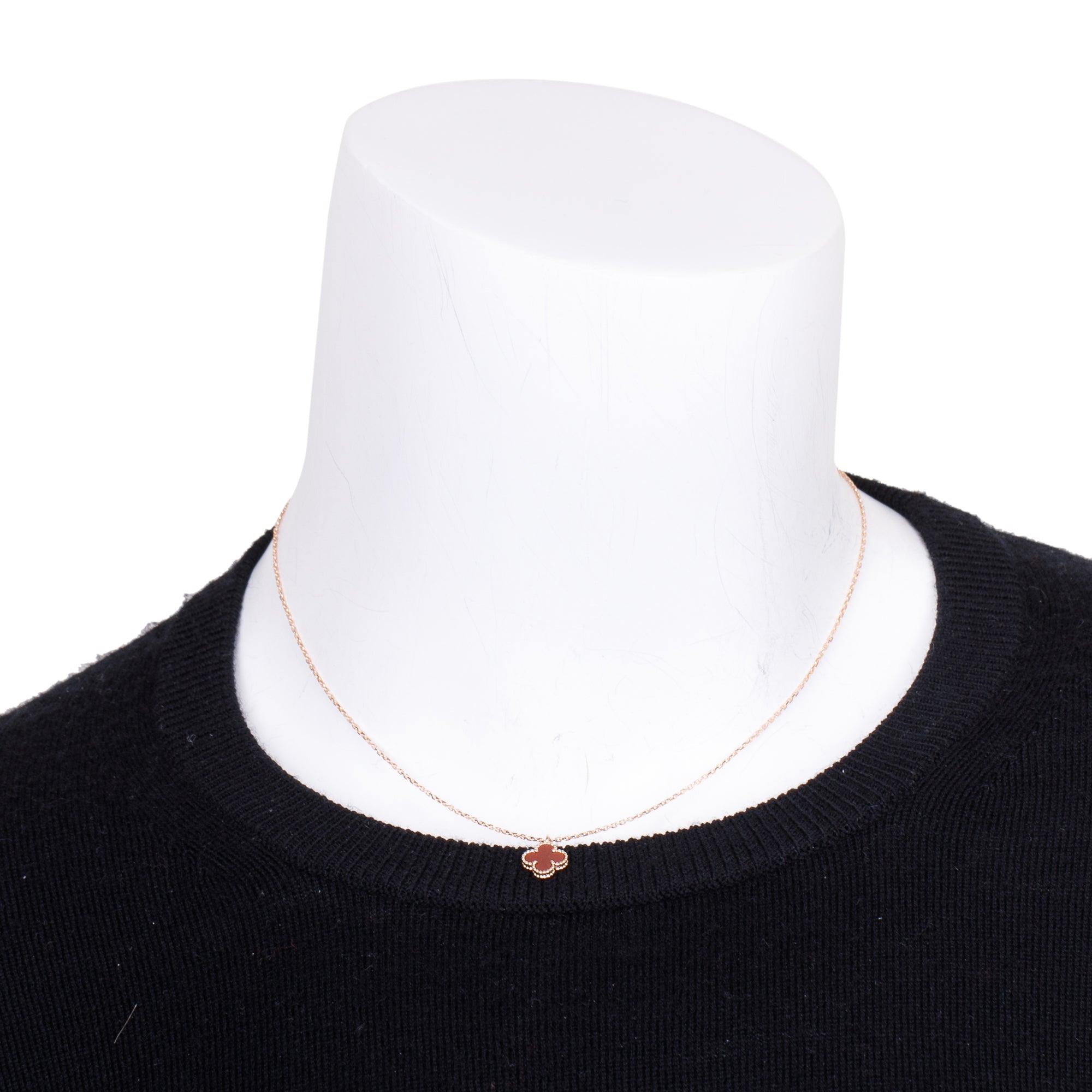 Van Cleef & Arpels 18k Rose Gold Sweet Alhambra Carnelian Pendant Necklace w/ Box, Receipt & Certificate
