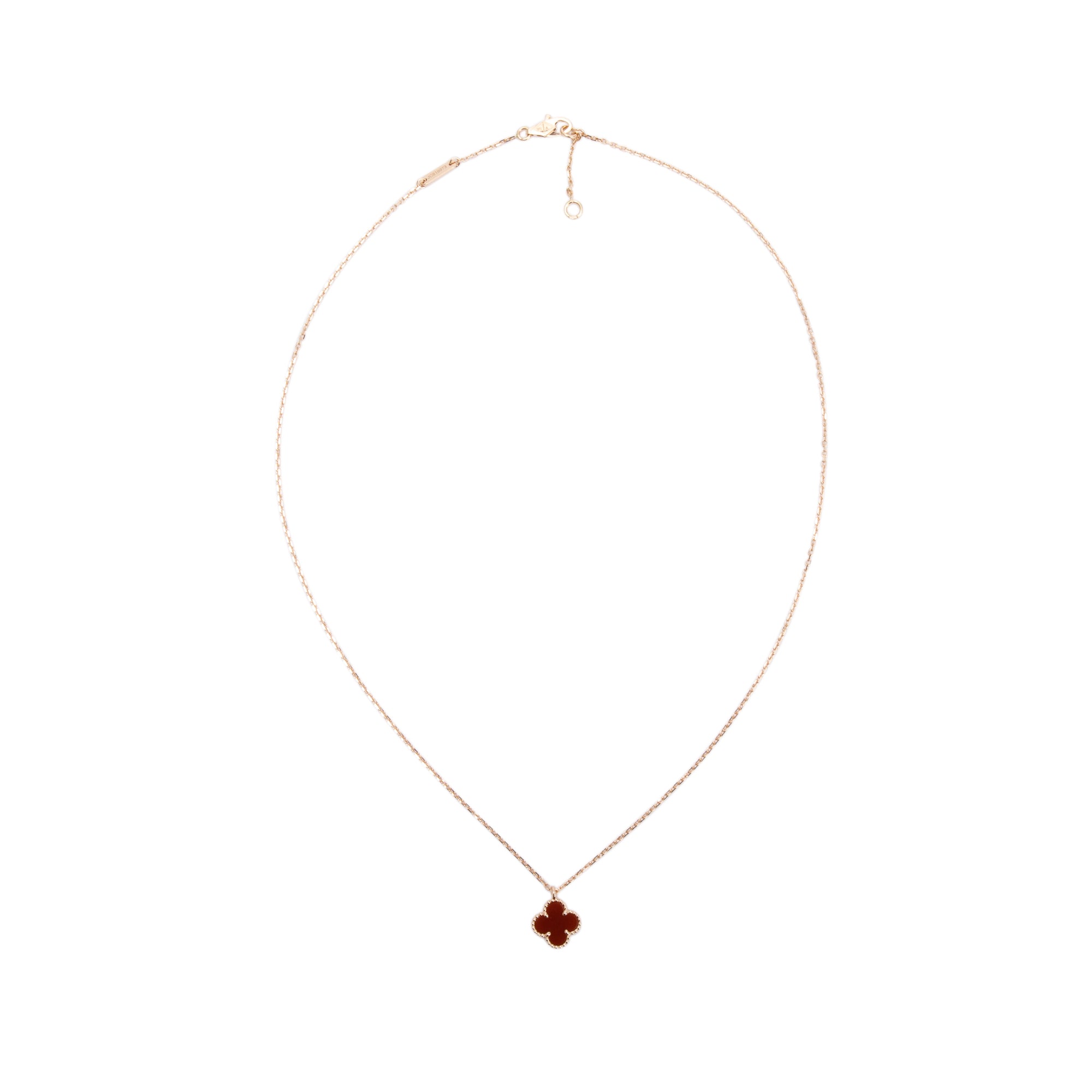 Van Cleef & Arpels 18k Rose Gold Sweet Alhambra Carnelian Pendant Necklace w/ Box, Receipt & Certificate