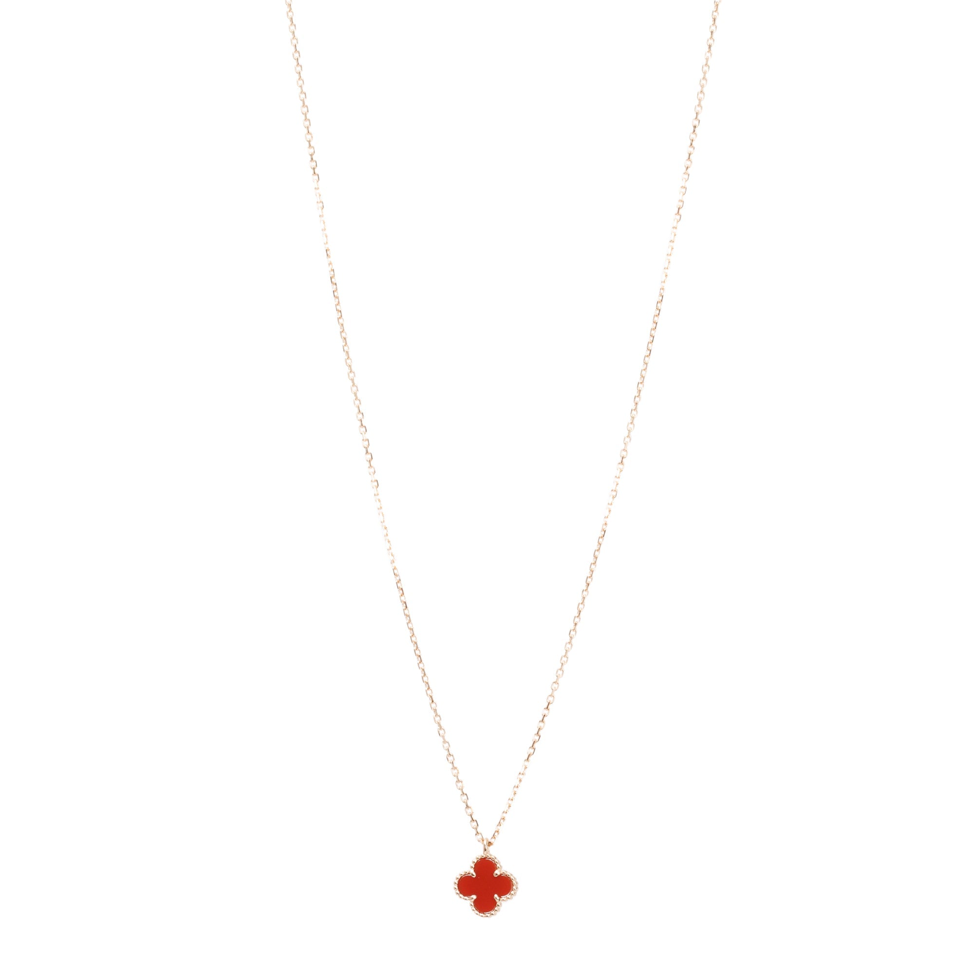 Van Cleef & Arpels 18k Rose Gold Sweet Alhambra Carnelian Pendant Necklace w/ Box, Receipt & Certificate