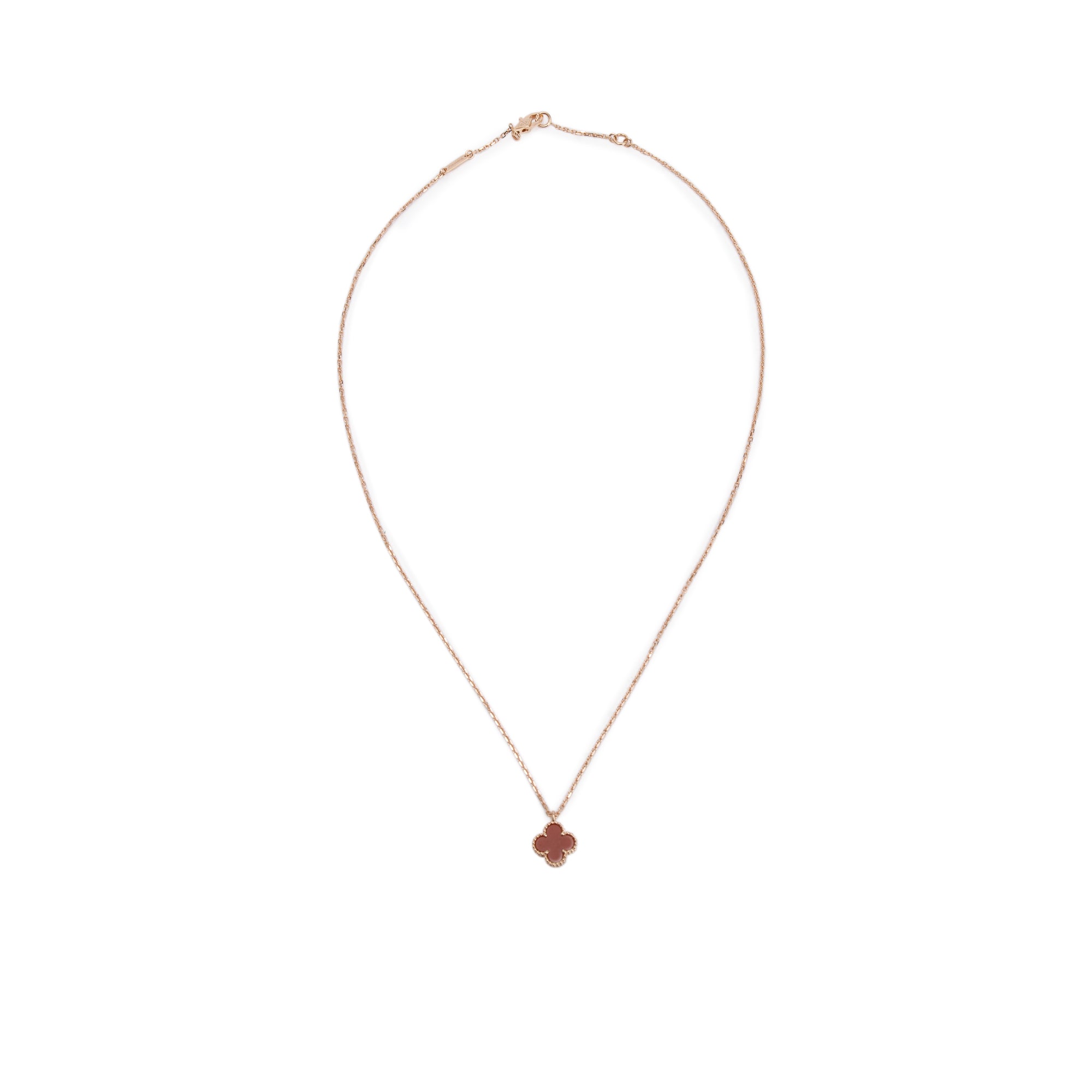 Van Cleef & Arpels 18k Rose Gold Sweet Alhambra Carnelian Pendant Necklace w/ Box, Receipt & Certificate