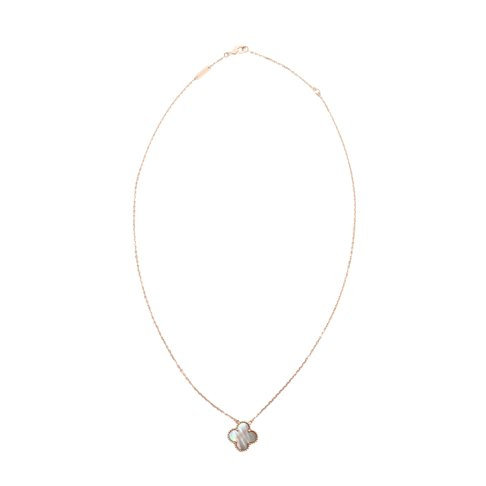 Van Cleef & Arpels 18k Rose Gold Vintage Alhambra Mother of Pearl Pendant Necklace w/ Box & Certificate