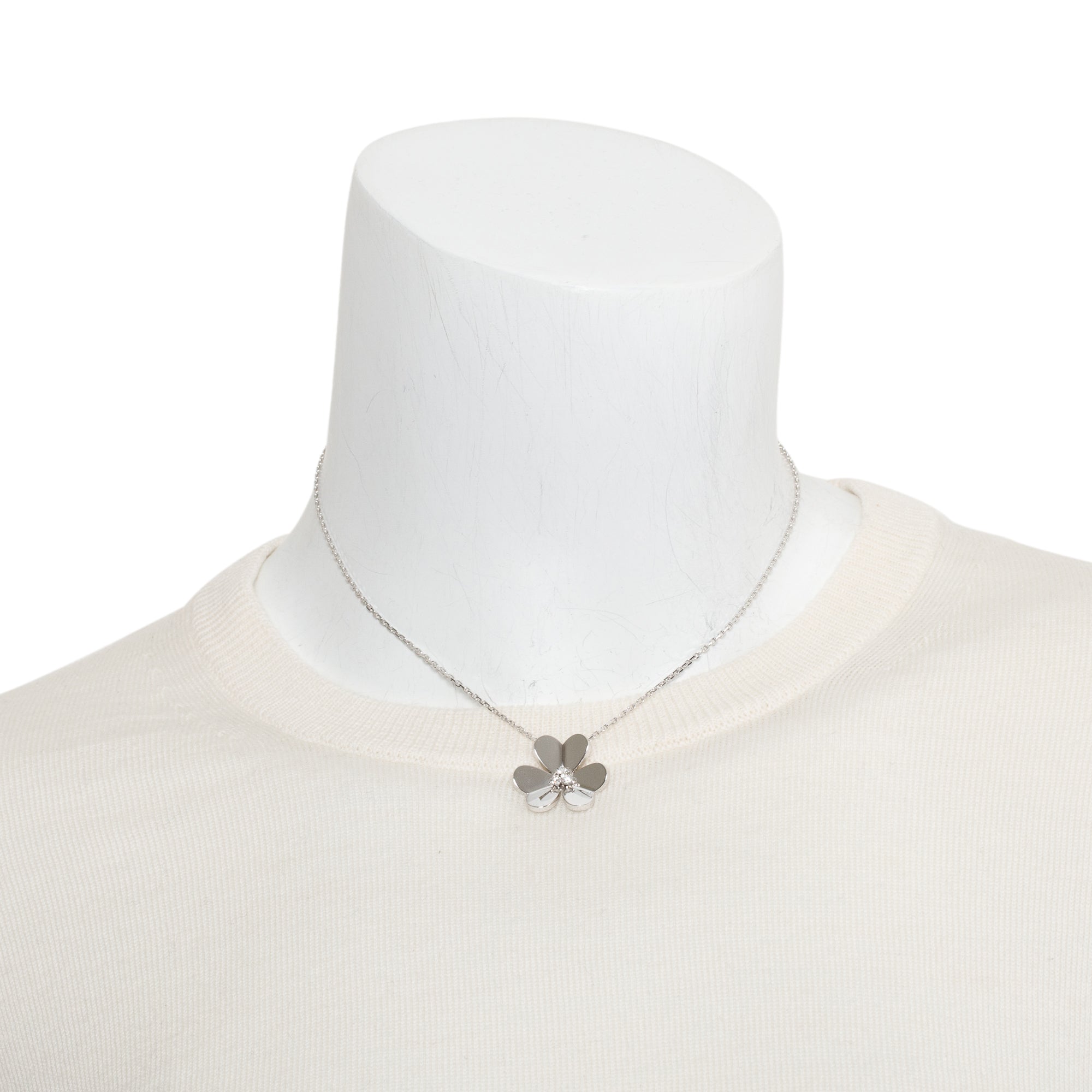 Van Cleef & Arpels 18k White Gold Diamond Frivole Pendant Necklace, Large Model w/ Pouch & Certificate