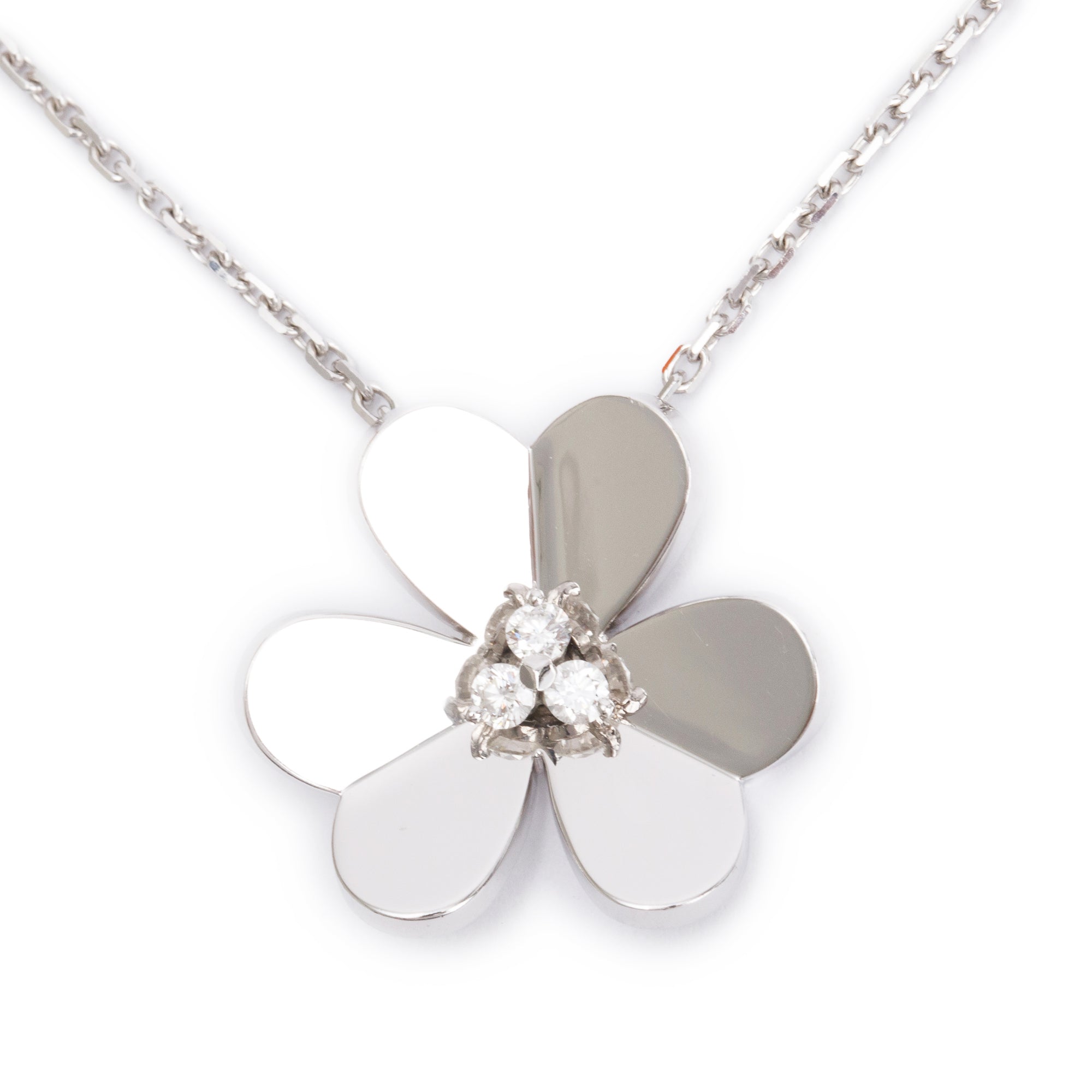 Van Cleef & Arpels 18k White Gold Diamond Frivole Pendant Necklace, Large Model w/ Pouch & Certificate