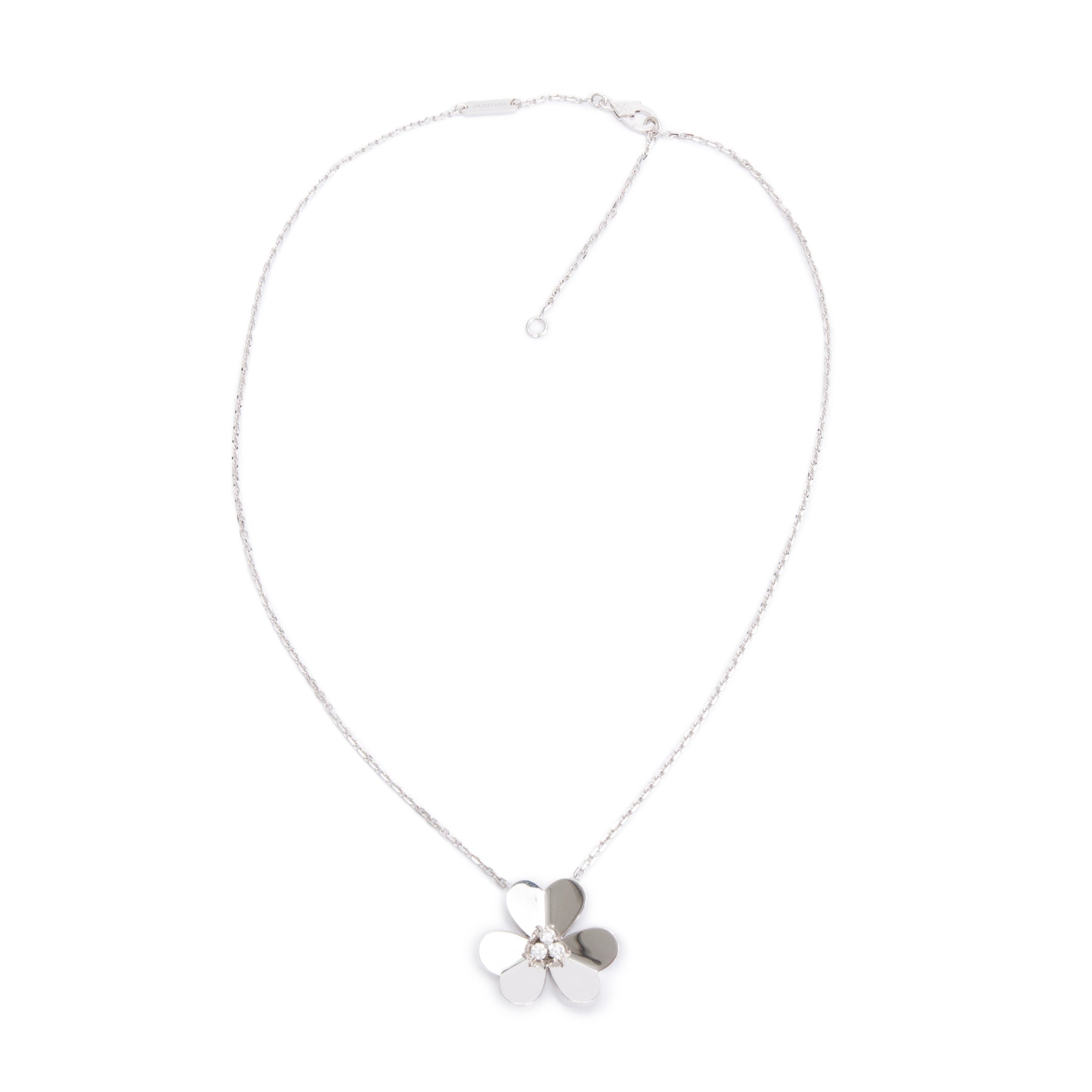 Van Cleef & Arpels 18k White Gold Diamond Frivole Pendant Necklace, Large Model w/ Pouch & Certificate