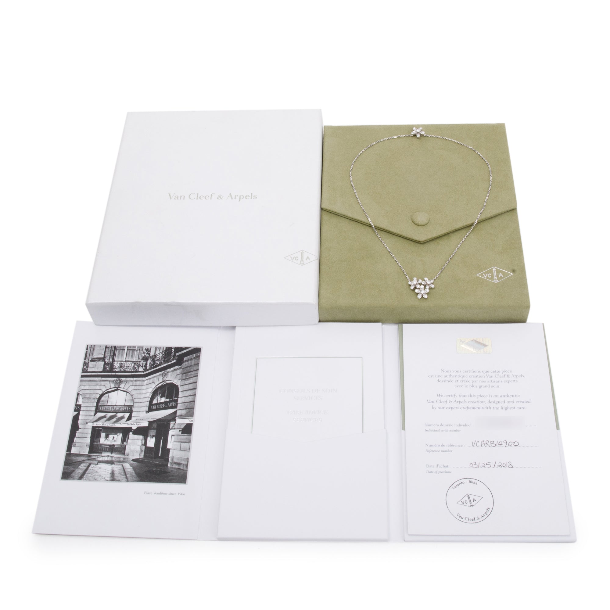 Van Cleef & Arpels 18k White Gold Diamond Socrate 3 Flower Pendant Necklace w/ Box & Certificate