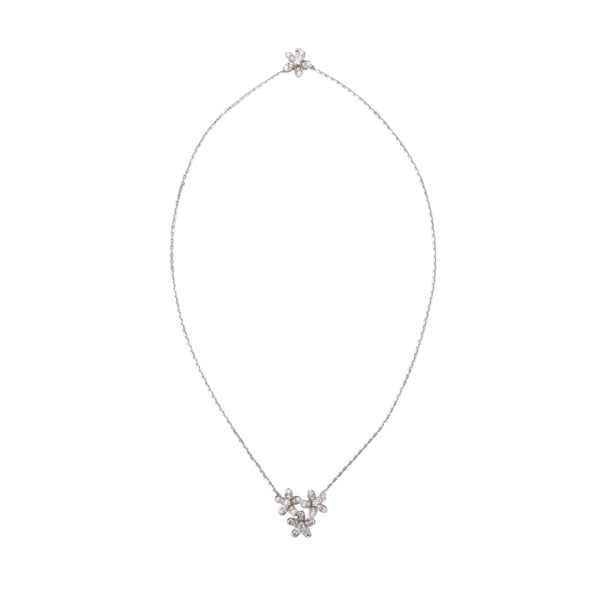 Van Cleef & Arpels 18k White Gold Diamond Socrate 3 Flower Pendant Necklace w/ Box & Certificate