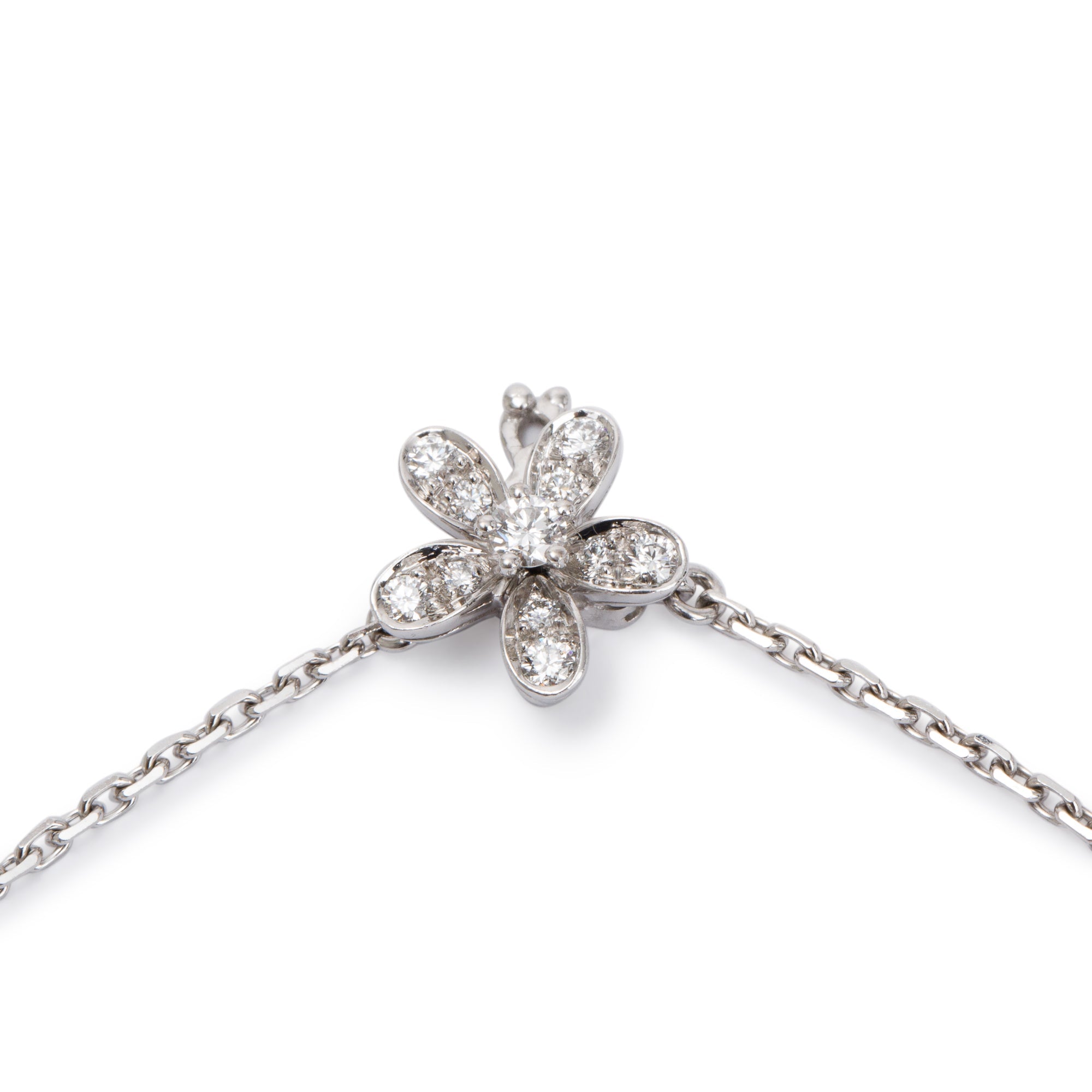 Van Cleef & Arpels 18k White Gold Diamond Socrate 3 Flower Pendant Necklace w/ Box & Certificate