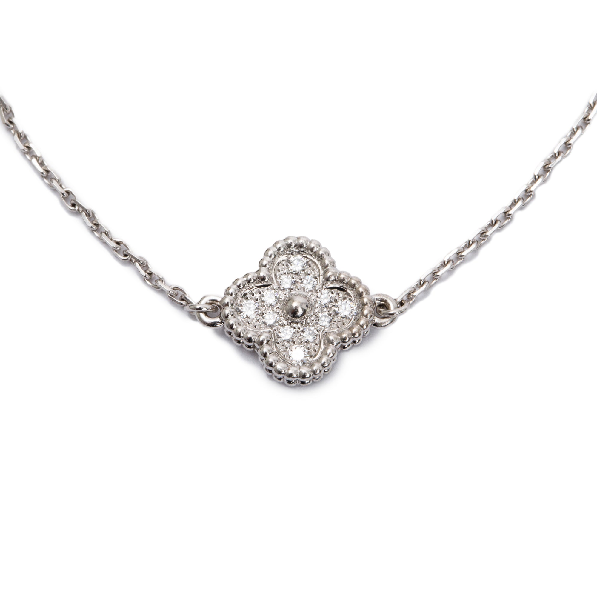 Van Cleef & Arpels 18k White Gold Sweet Alhambra 1 Motif Diamond Bracelet w/ Box