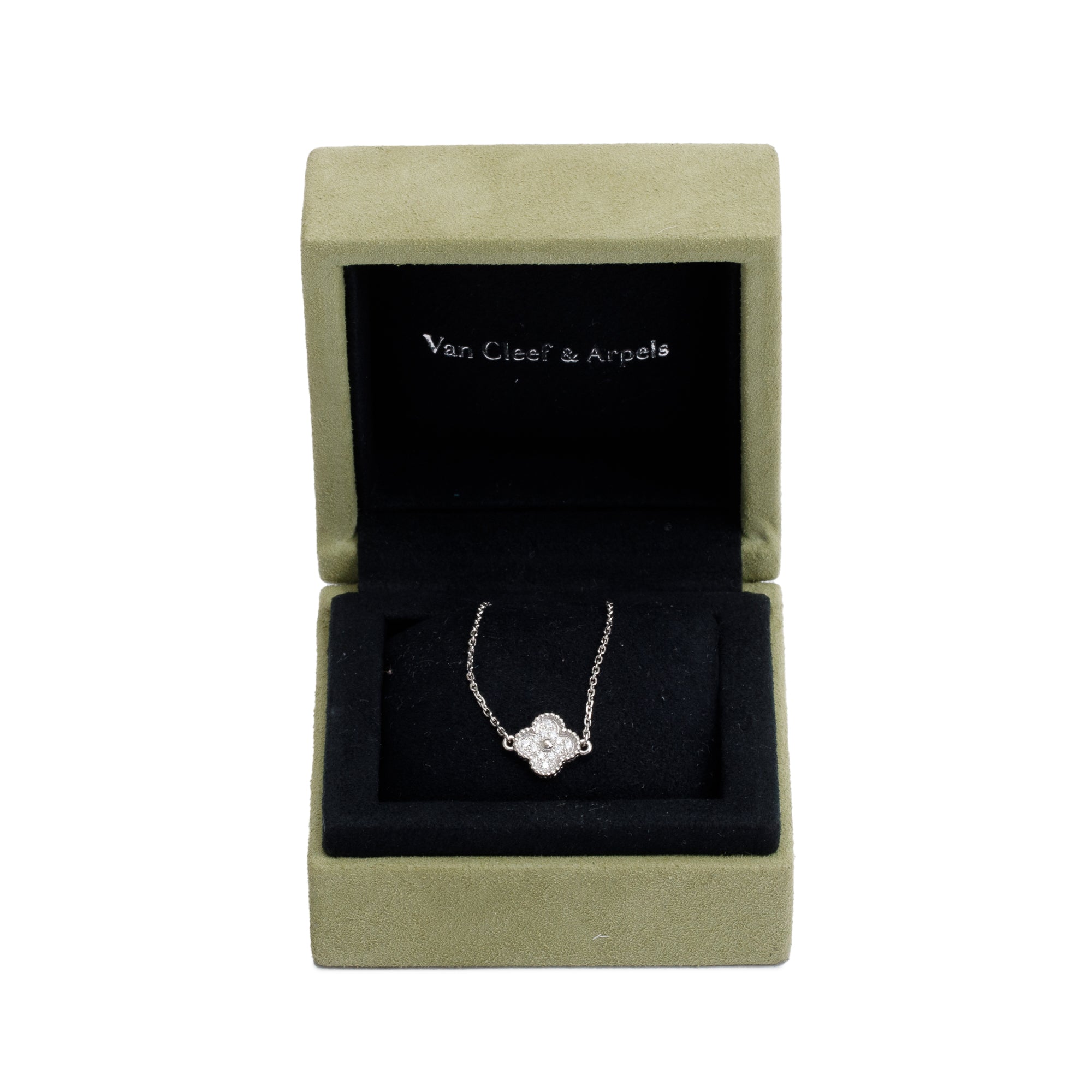 Van Cleef & Arpels 18k White Gold Sweet Alhambra 1 Motif Diamond Bracelet w/ Box & Receipt