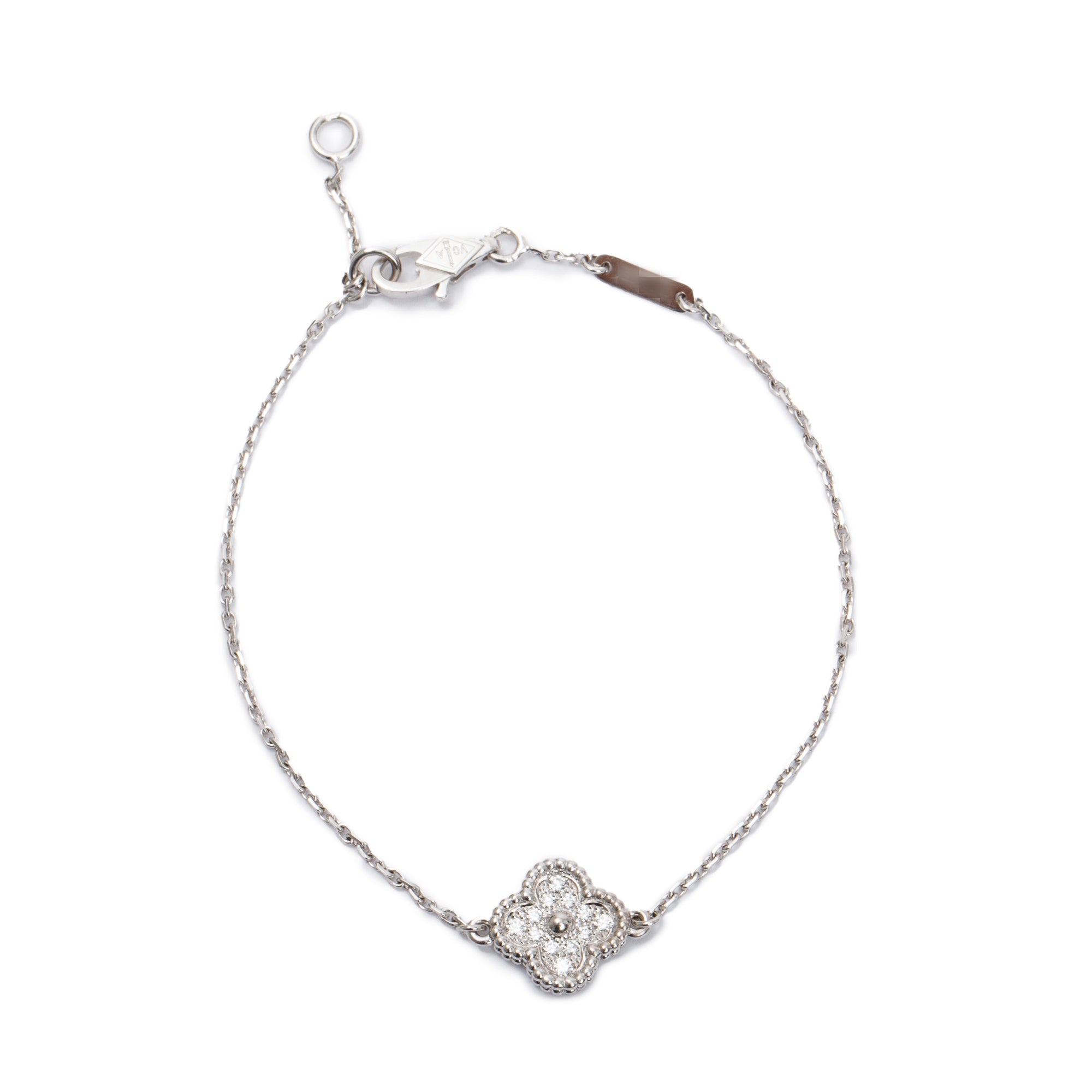 Van Cleef & Arpels 18k White Gold Sweet Alhambra 1 Motif Diamond Bracelet w/ Box