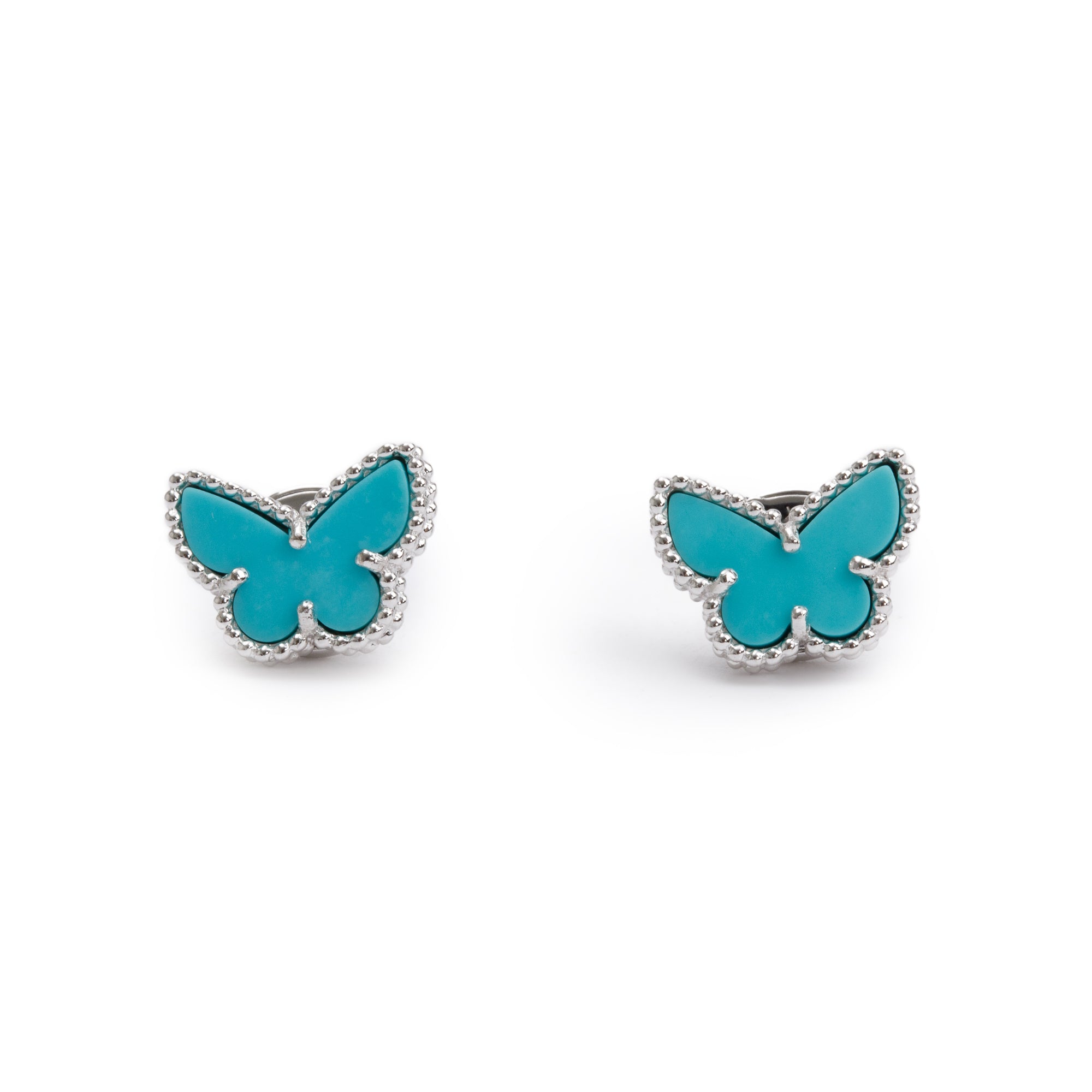 Van Cleef & Arpels 18k White Gold Sweet Alhambra Butterfly Stud Earrings w/ Box & Certificate