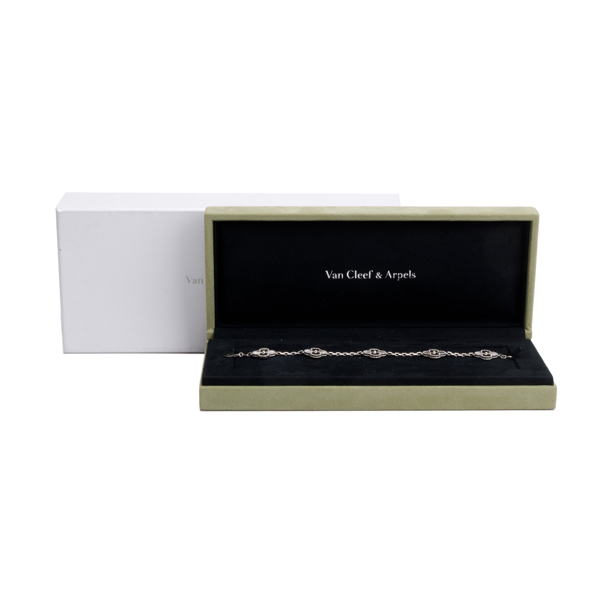 Van Cleef & Arpels 18k White Gold Vintage Alhambra 5 Motif Bracelet w/ Box