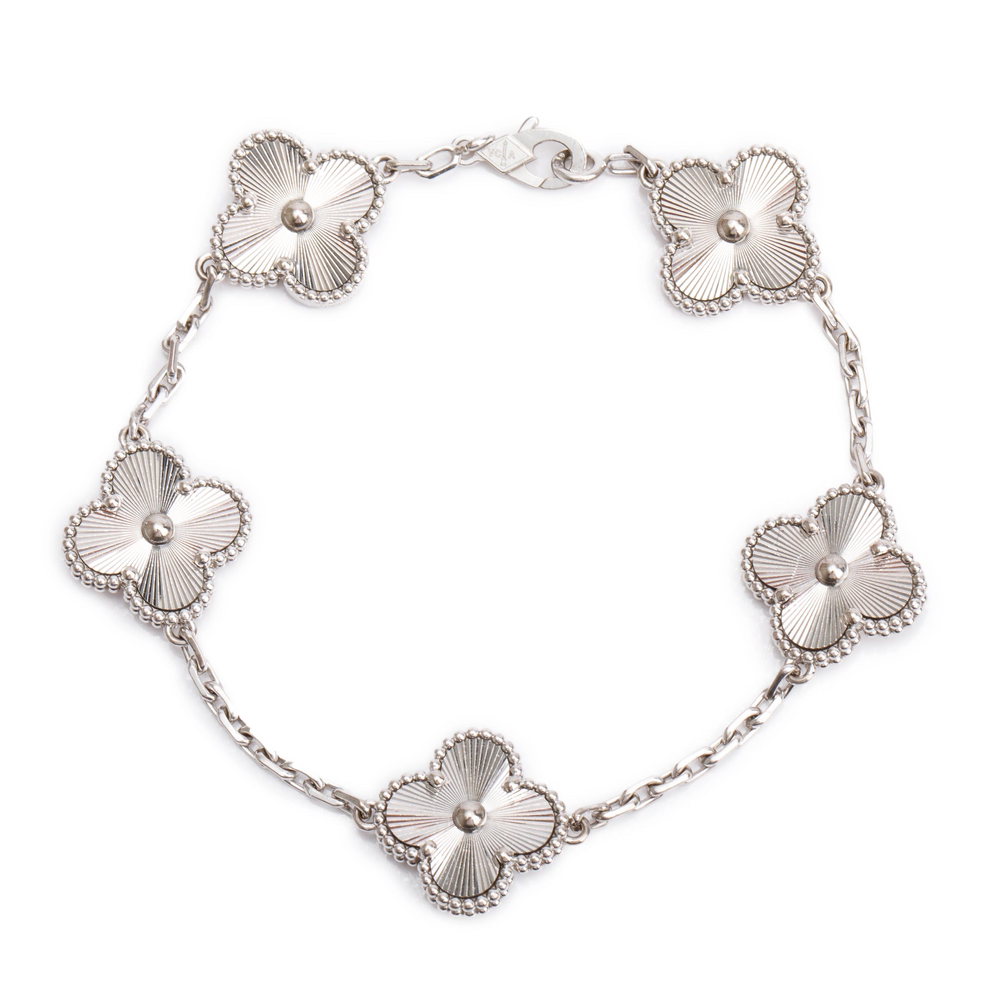 Van Cleef & Arpels 18k White Gold Vintage Alhambra 5 Motif Bracelet w/ Box