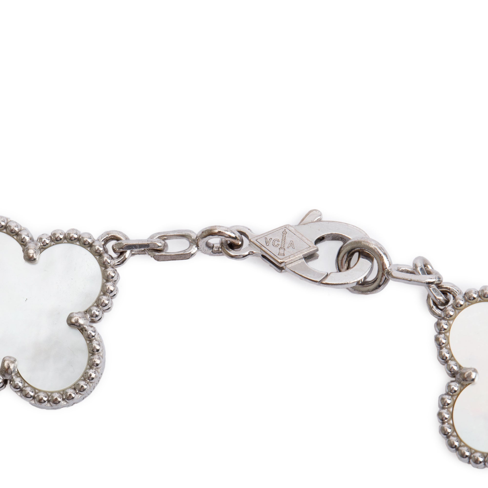 Van Cleef & Arpels 18k White Gold Vintage Alhambra 5 Motif Mother of Pearl Bracelet