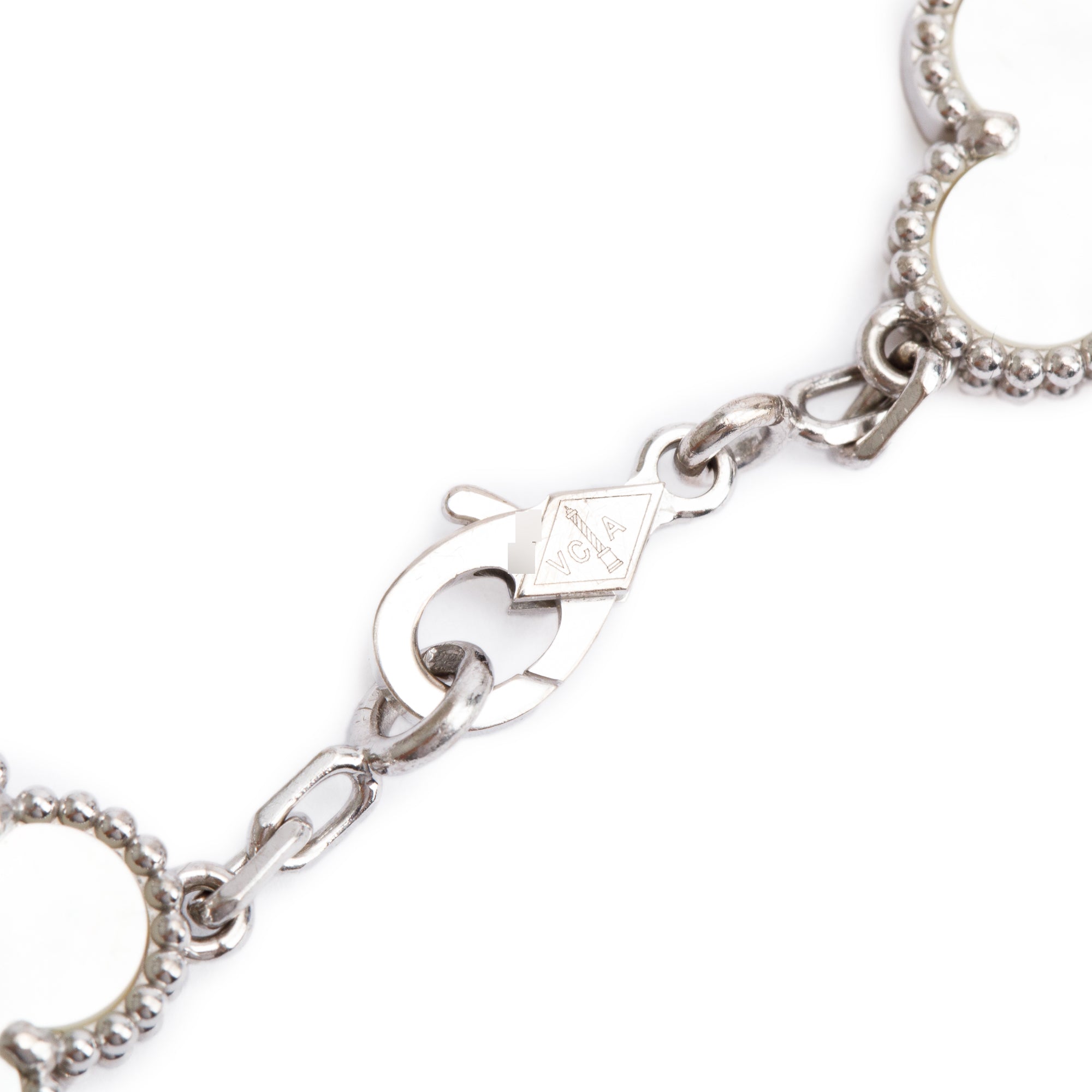 Van Cleef & Arpels 18k White Gold Vintage Alhambra 5 Motif Mother of Pearl Bracelet