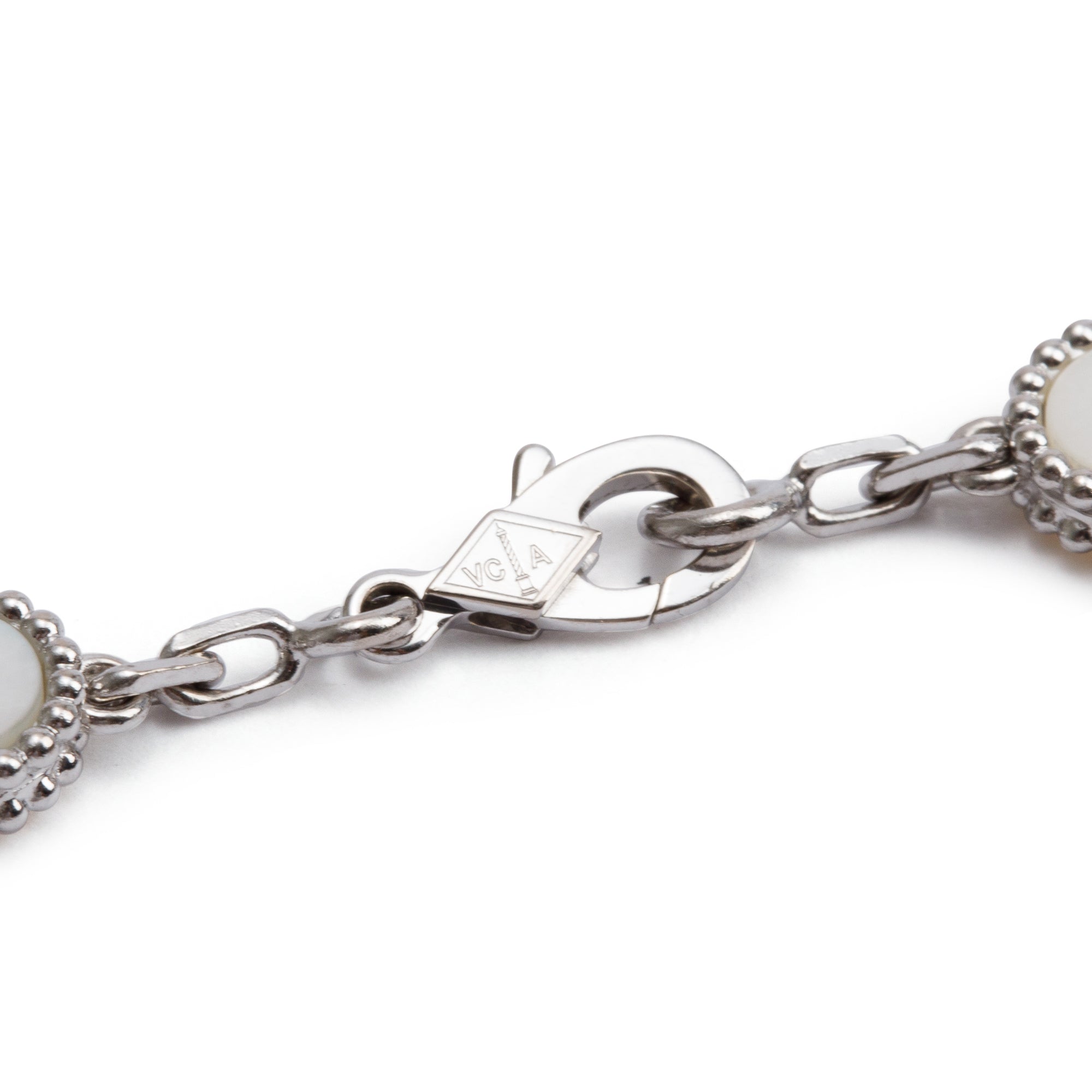 Van Cleef & Arpels 18k White Gold Vintage Alhambra 5 Motif Mother of Pearl Bracelet w/ Box & Papers