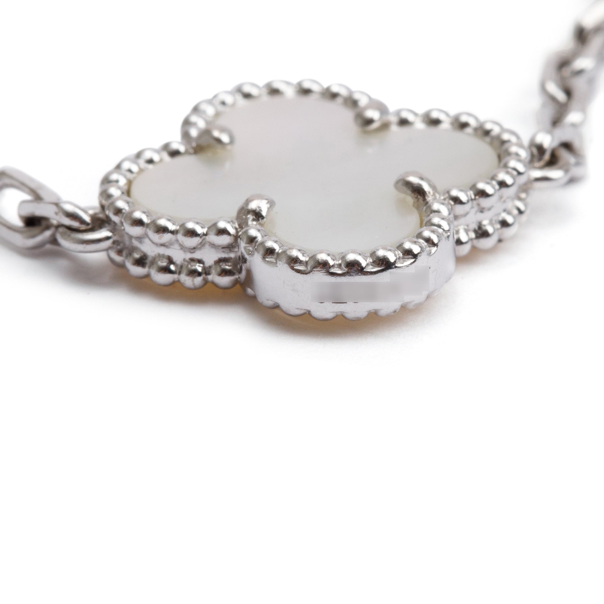 Van Cleef & Arpels 18k White Gold Vintage Alhambra 5 Motif Mother of Pearl Bracelet w/ Box & Papers