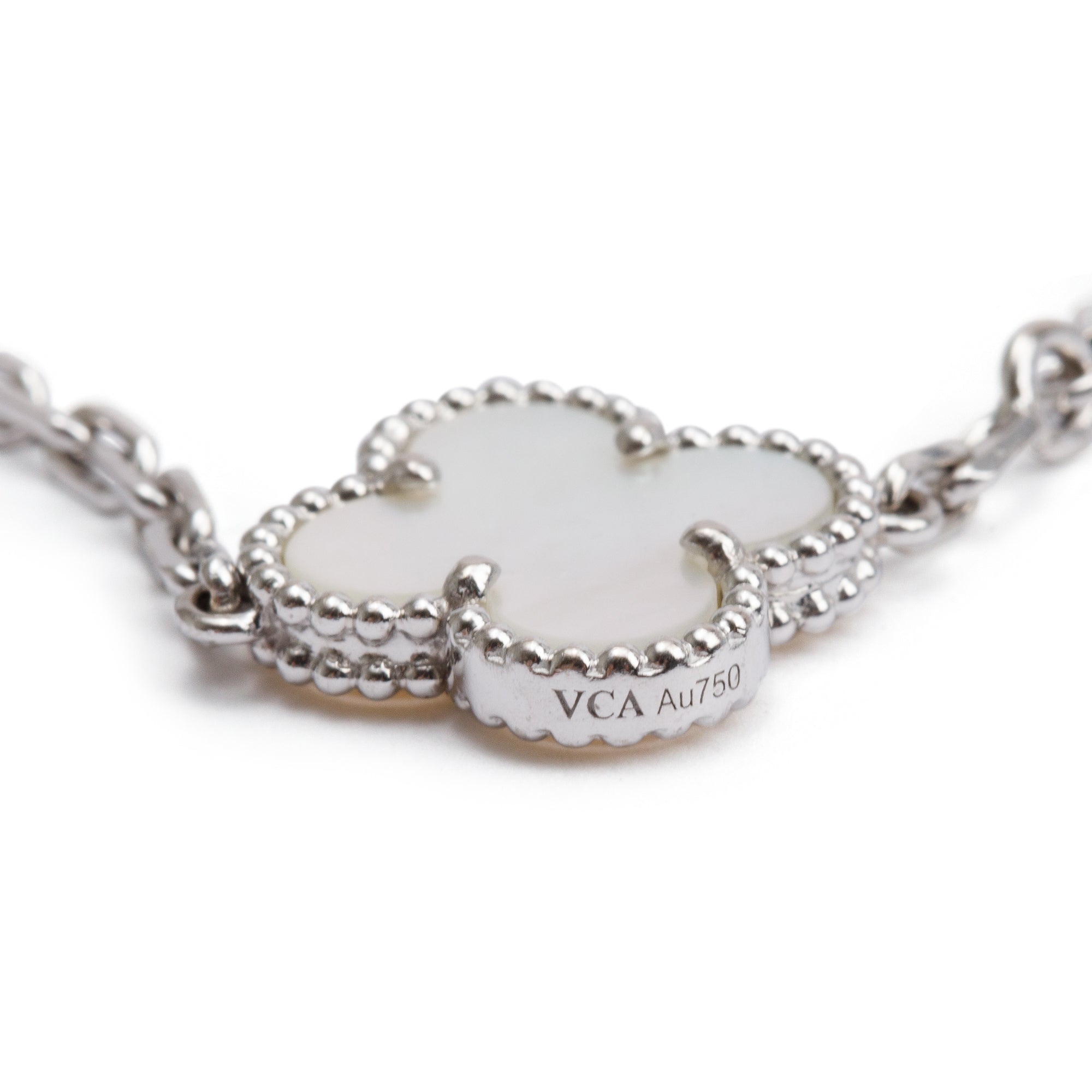 Van Cleef & Arpels 18k White Gold Vintage Alhambra 5 Motif Mother of Pearl Bracelet w/ Box & Papers
