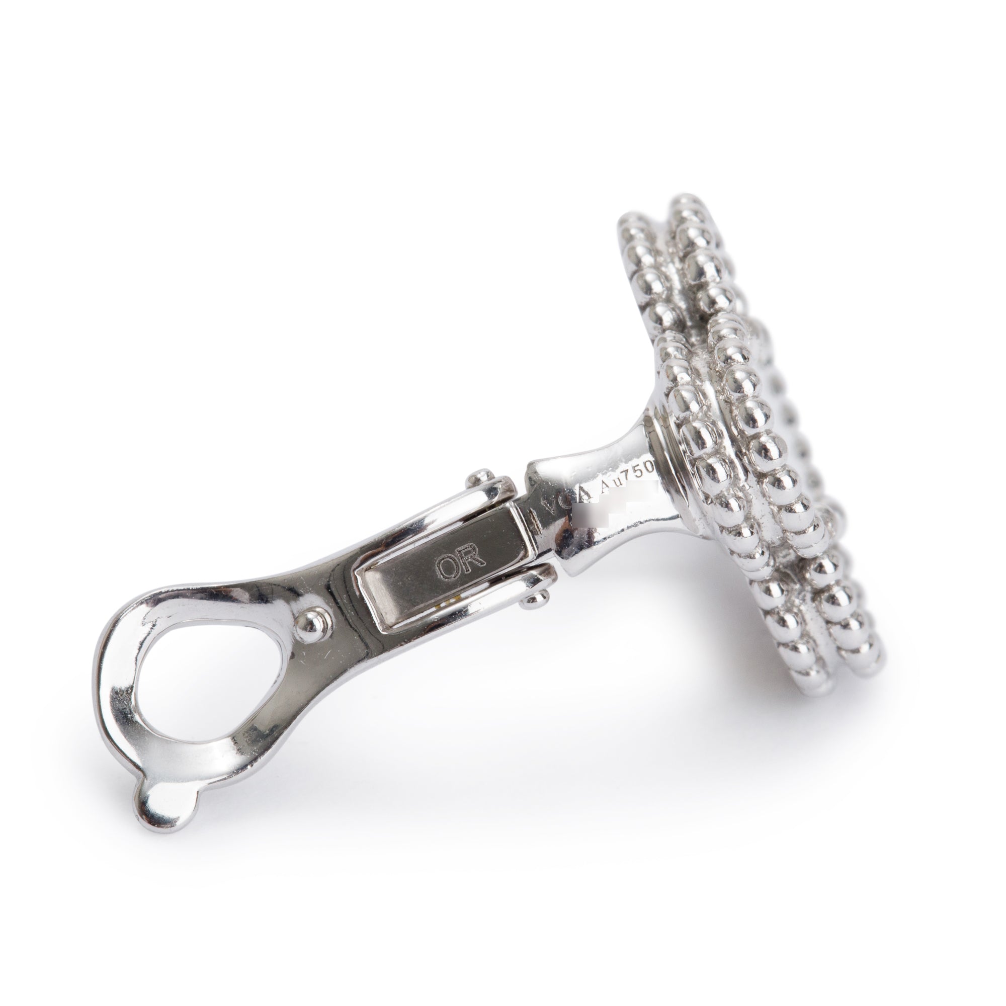 Van Cleef & Arpels 18k White Gold Vintage Alhambra Mother of Pearl Stud Earrings w/ Box