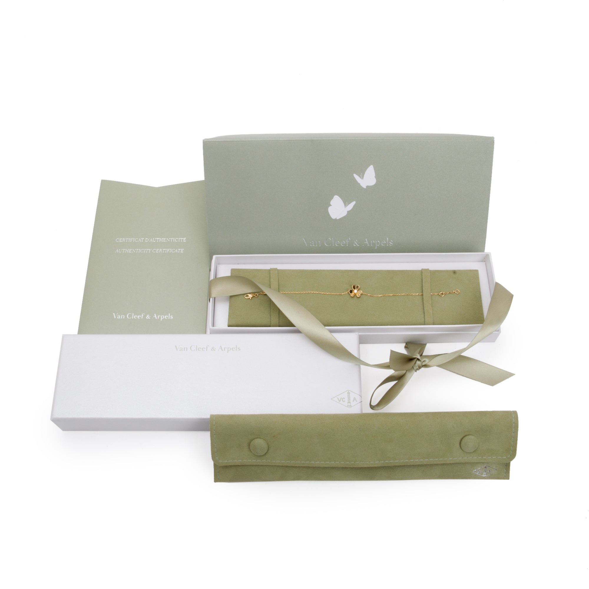 Van Cleef & Arpels 18k Yellow Gold Frivole Diamond Bracelet, Mini Model w/ Box, Certificate & Receipt