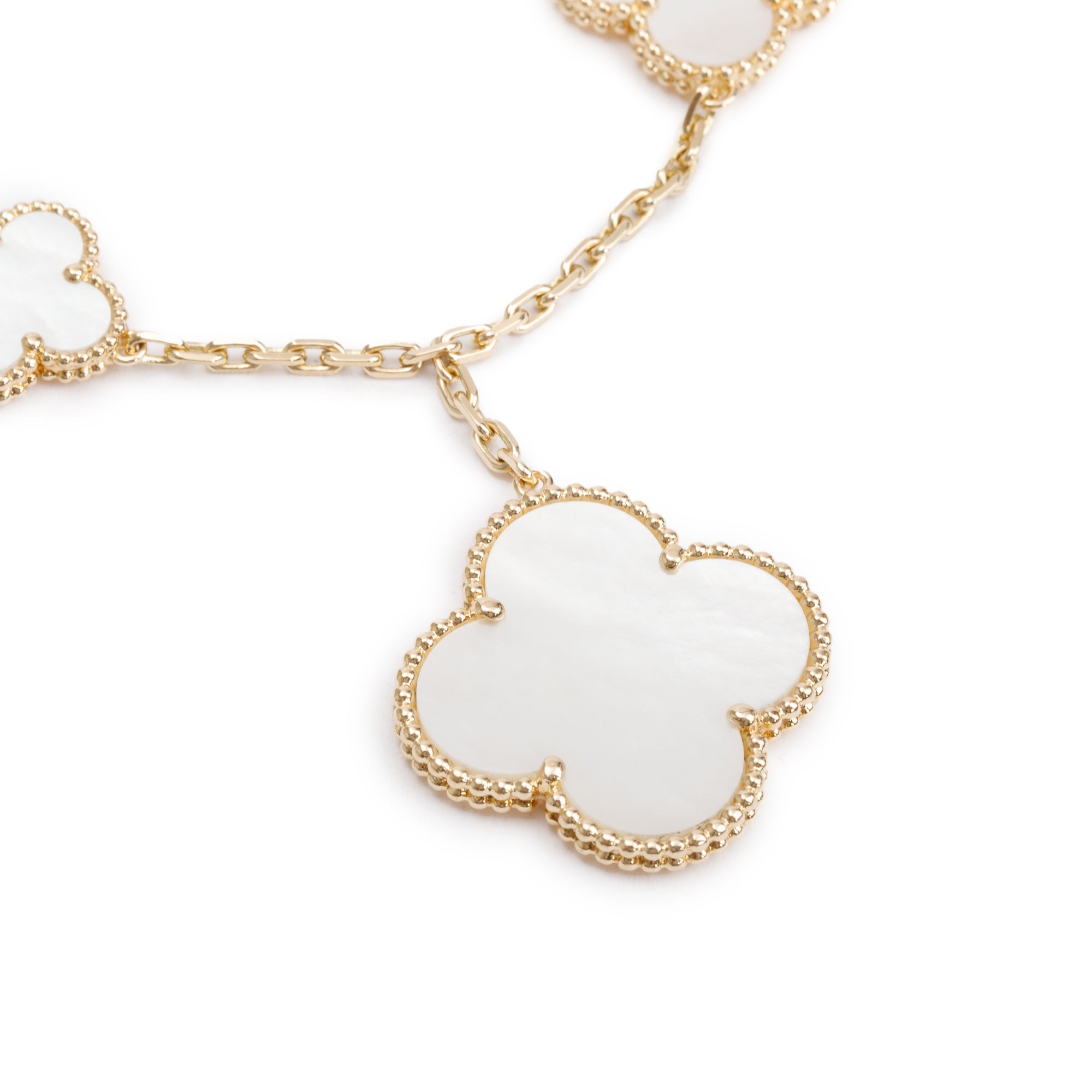 Van Cleef & Arpels 18k Yellow Gold Magic Alhambra 5 Motif Mother of Pearl Bracelet