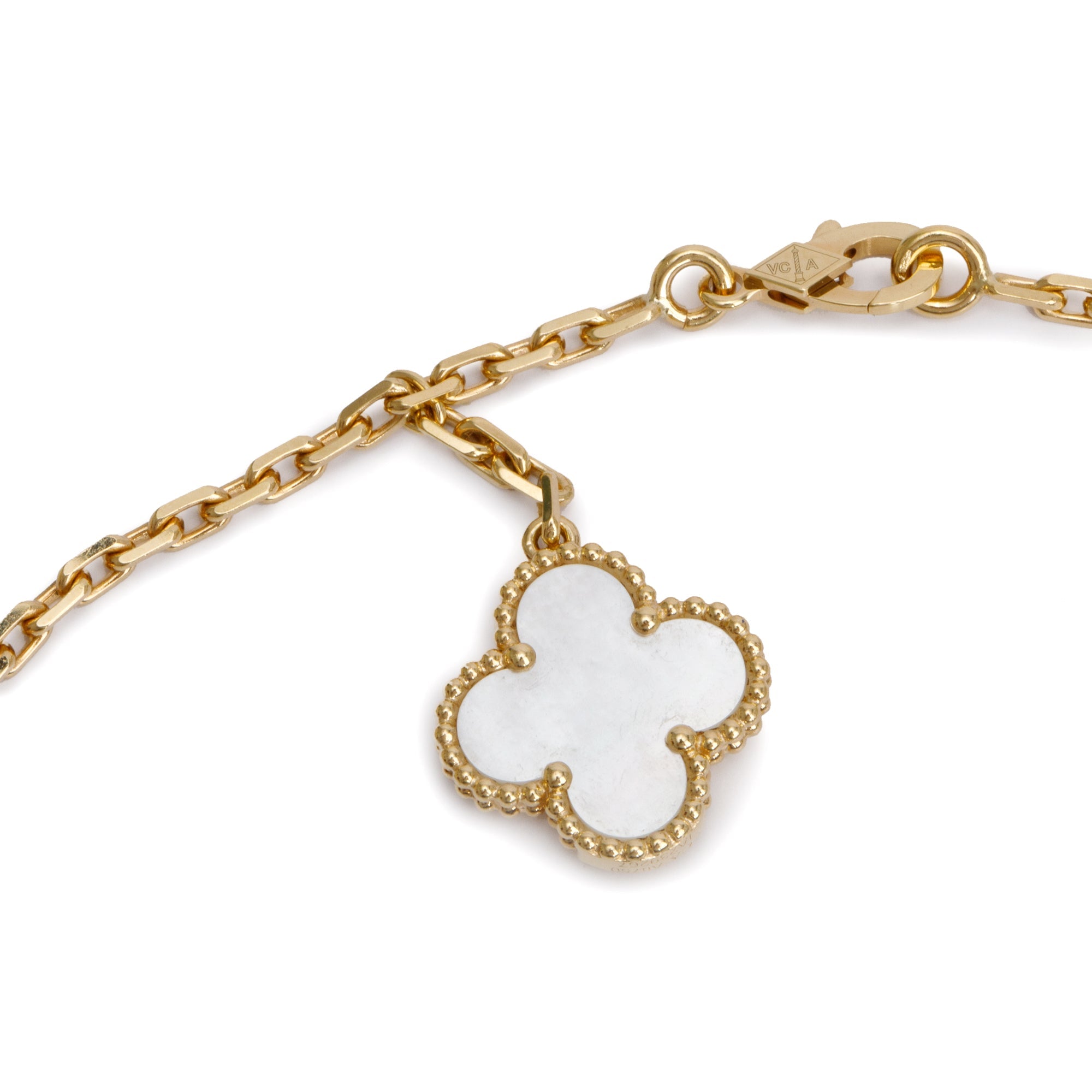 Van Cleef & Arpels 18k Yellow Gold Magic Alhambra 6 Motif Mother of Pearl & Onyx Necklace w/ Box, Certificate & Receipt