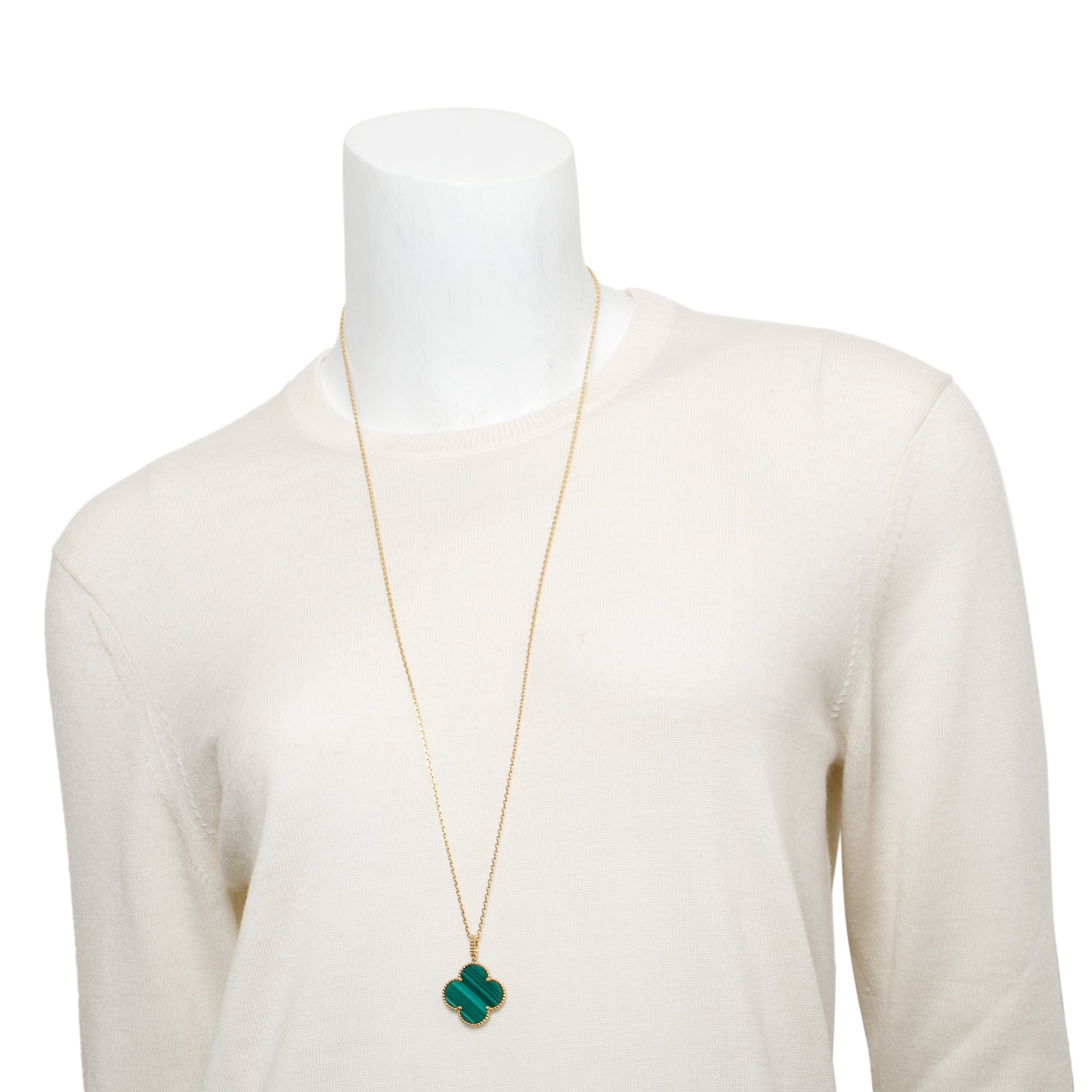 Van Cleef & Arpels 18k Yellow Gold Magic Alhambra Malachite Long Necklace, 1 Motif