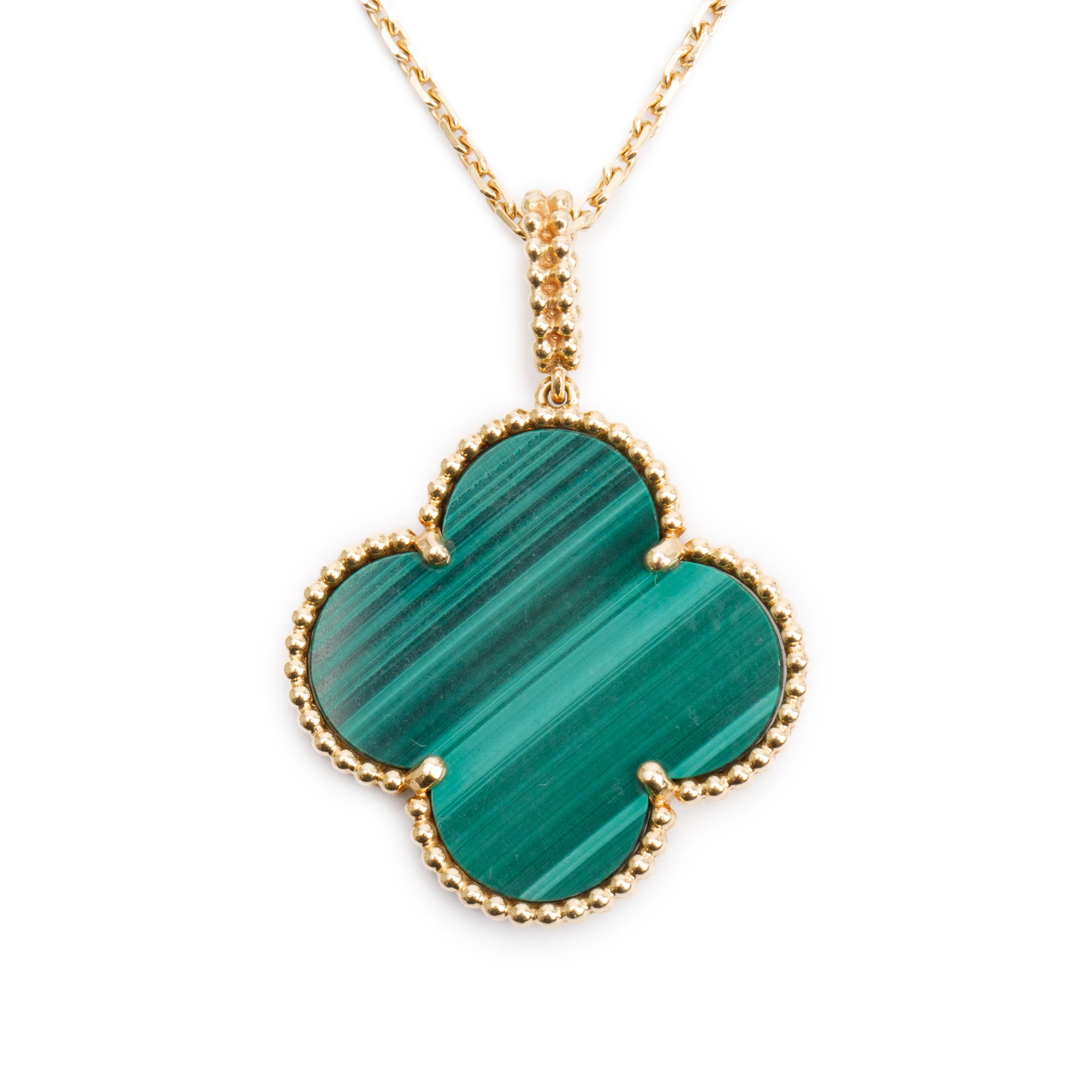 Van Cleef & Arpels 18k Yellow Gold Magic Alhambra Malachite Long Necklace, 1 Motif