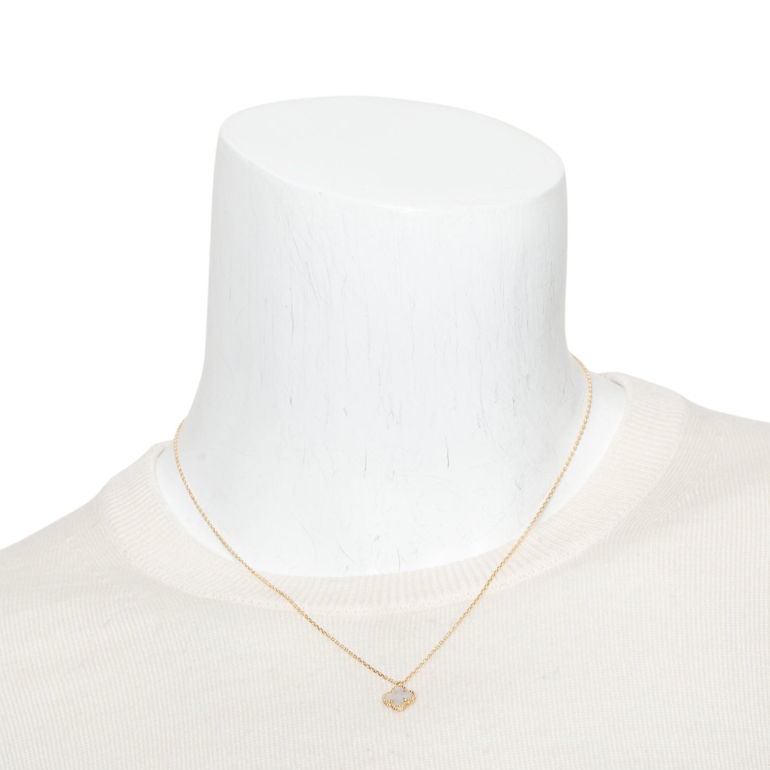 Van Cleef & Arpels 18k Yellow Gold Sweet Alhambra Mother of Pearl Pendant Necklace w/ Box