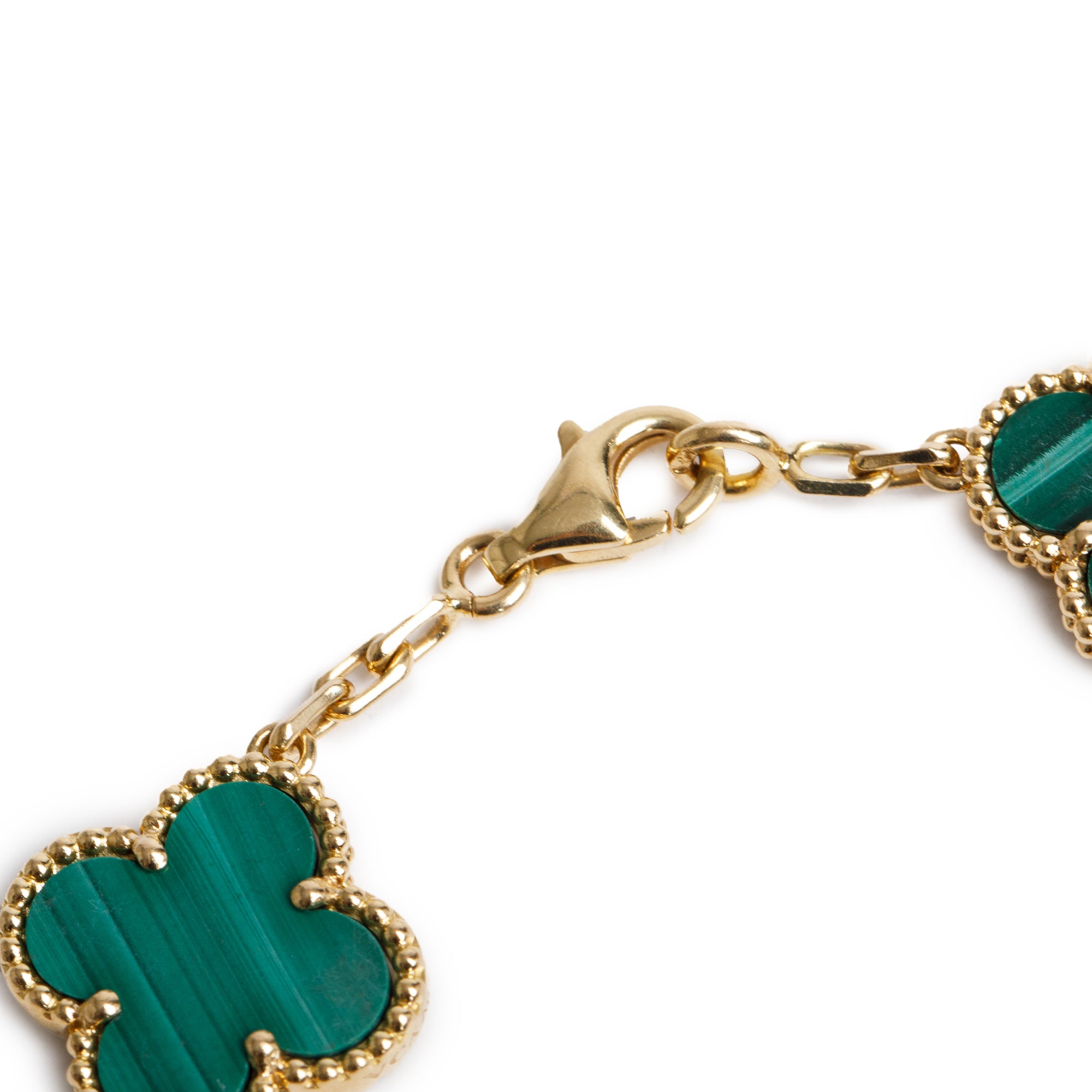 Van Cleef & Arpels 18k Yellow Gold Vintage 5 Motif Malachite Bracelet