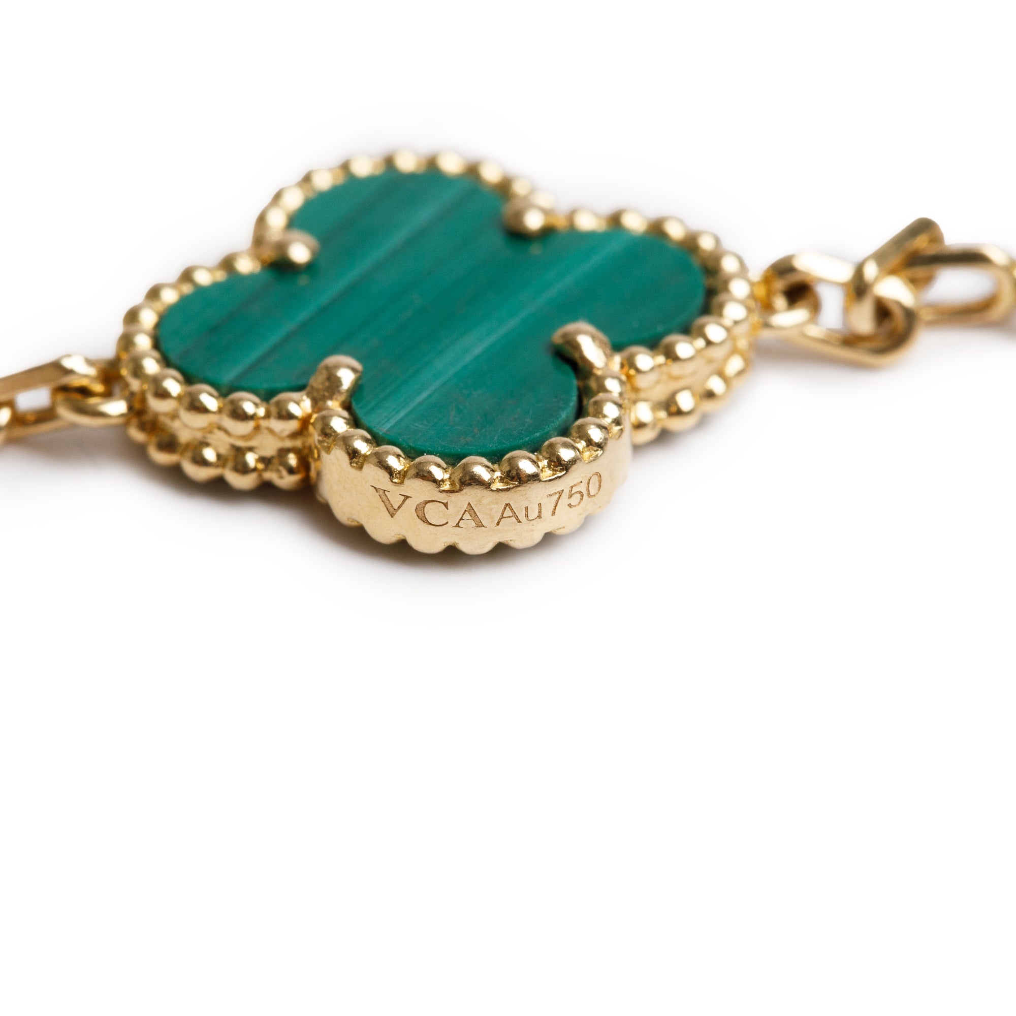 Van Cleef & Arpels 18k Yellow Gold Vintage 5 Motif Malachite Bracelet