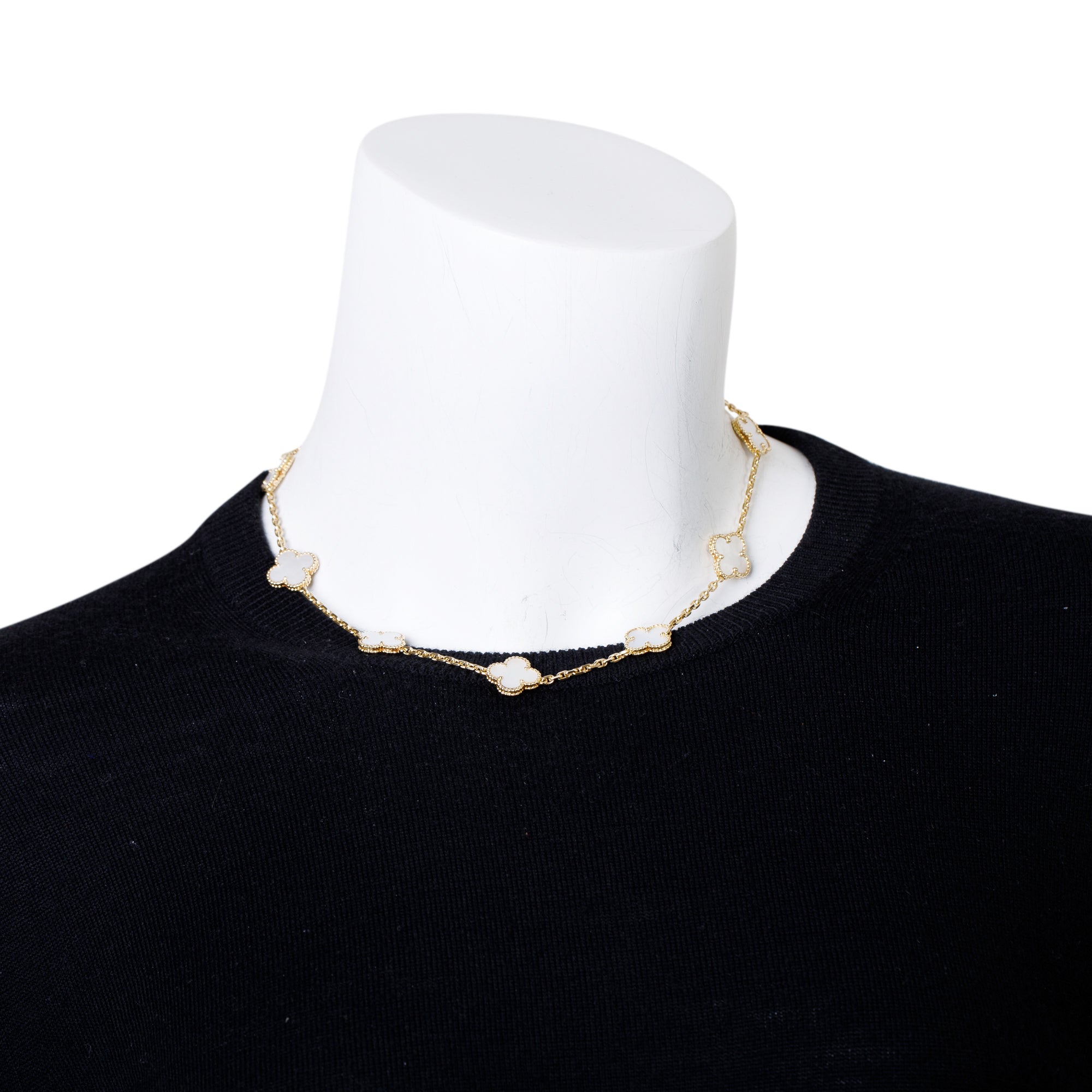 Van Cleef & Arpels 18k Yellow Gold Vintage Alhambra 10 Motif Mother of Pearl Necklace w/ Box & Certificate