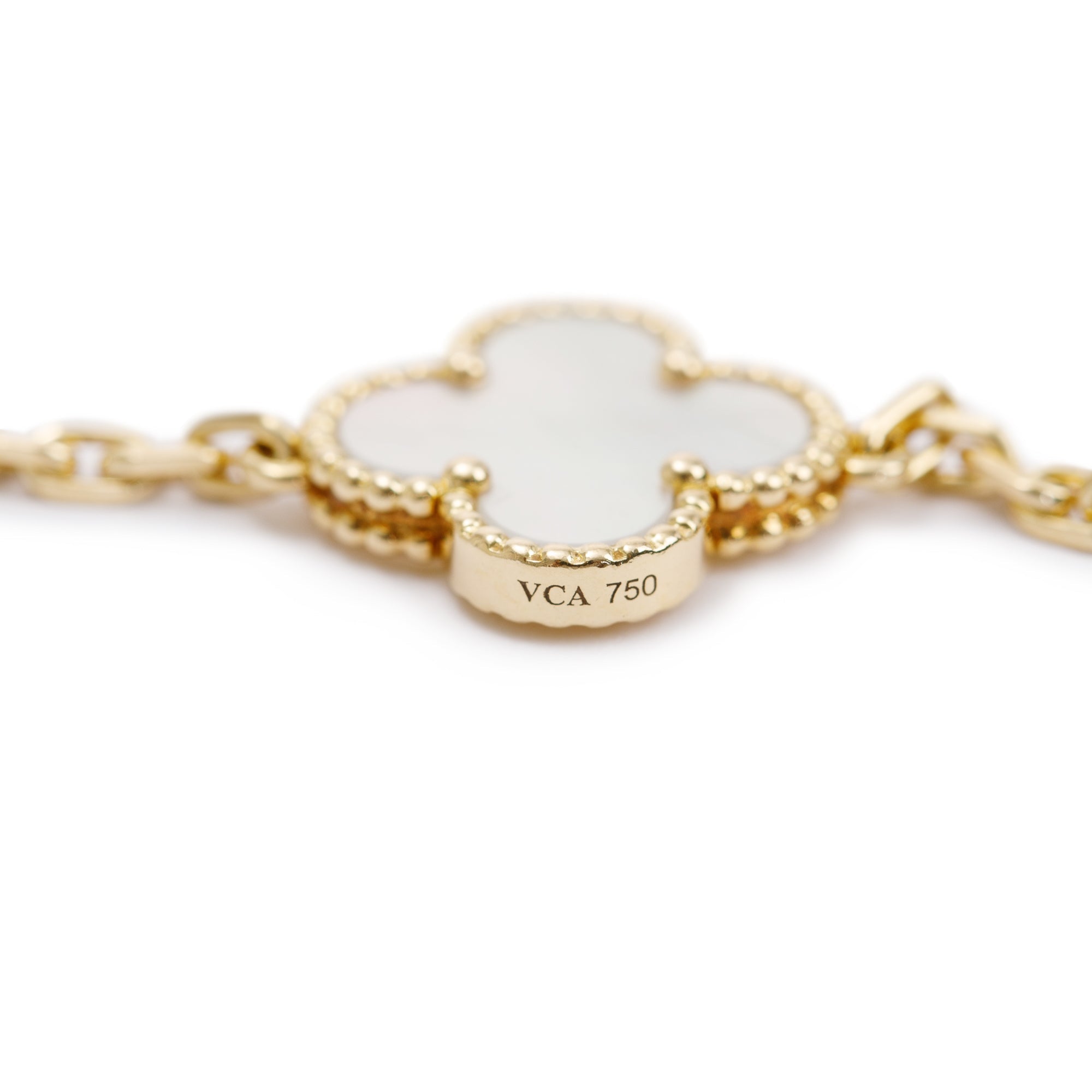 Van Cleef & Arpels 18k Yellow Gold Vintage Alhambra 10 Motif Mother of Pearl Necklace w/ Box & Certificate