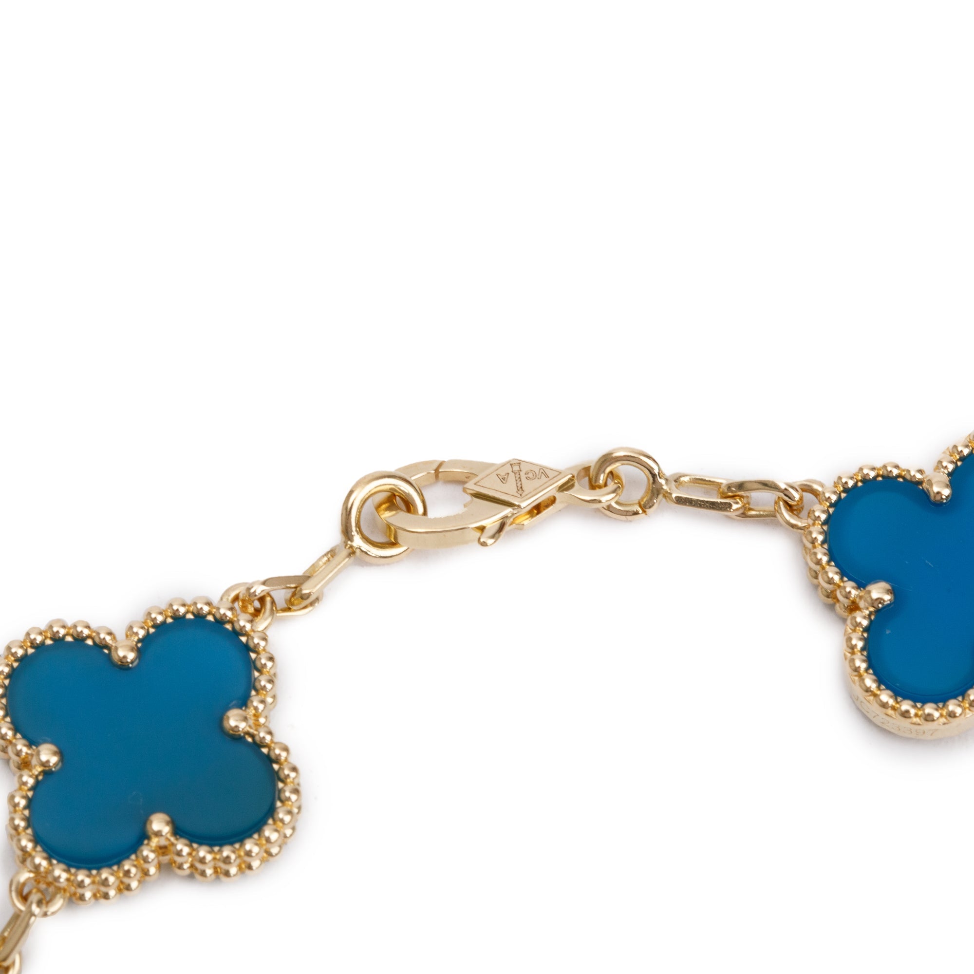 Van Cleef & Arpels 18k Yellow Gold Vintage Alhambra 5 Motif Blue Agate Bracelet