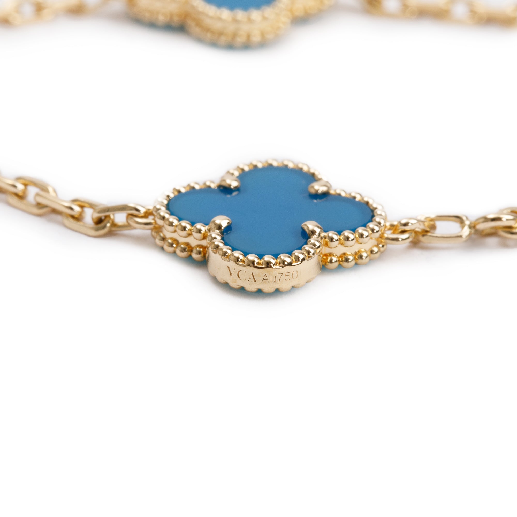 Van Cleef & Arpels 18k Yellow Gold Vintage Alhambra 5 Motif Blue Agate Bracelet