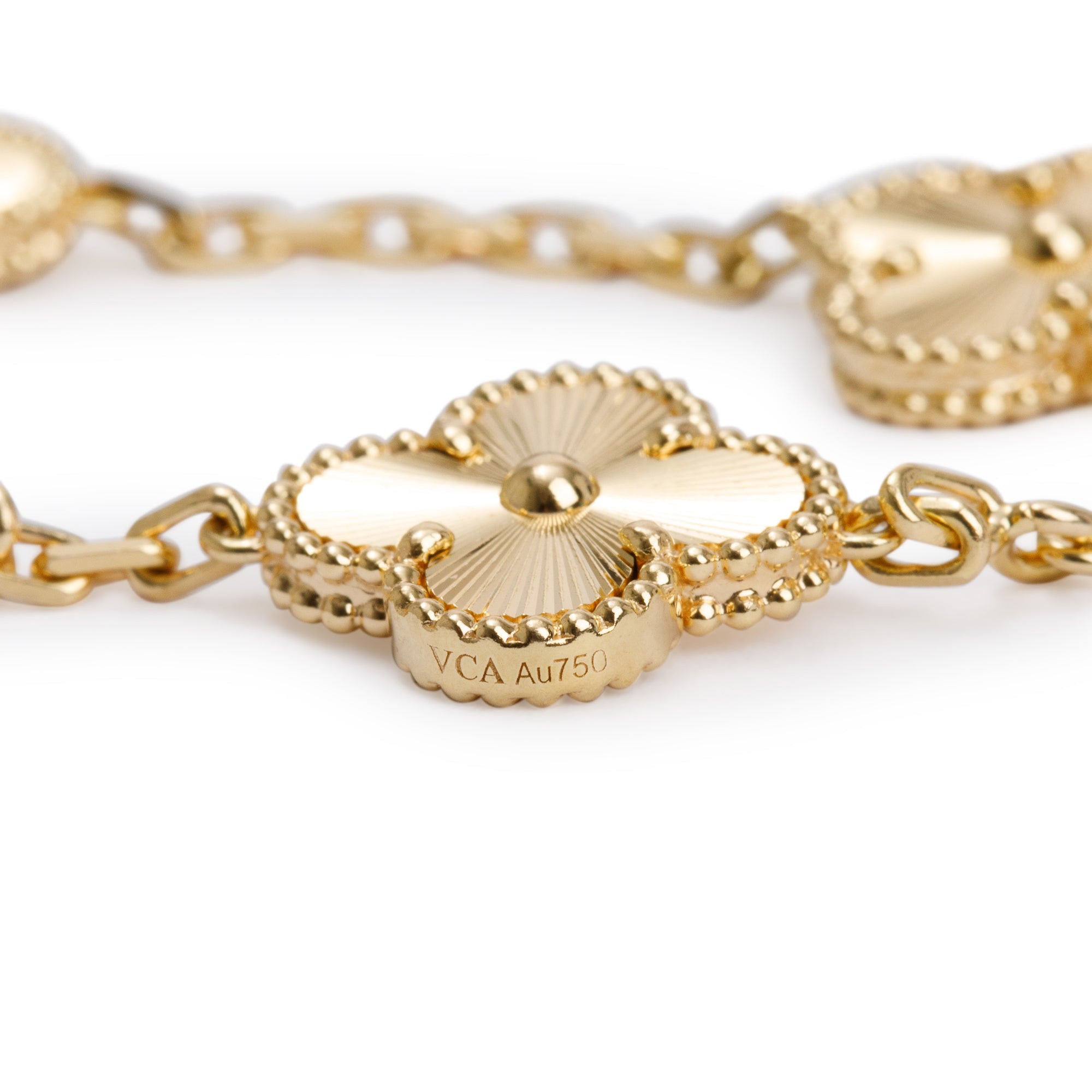 Van Cleef & Arpels 18k Yellow Gold Vintage Alhambra 5 Motif Bracelet w/ Box & Certificate