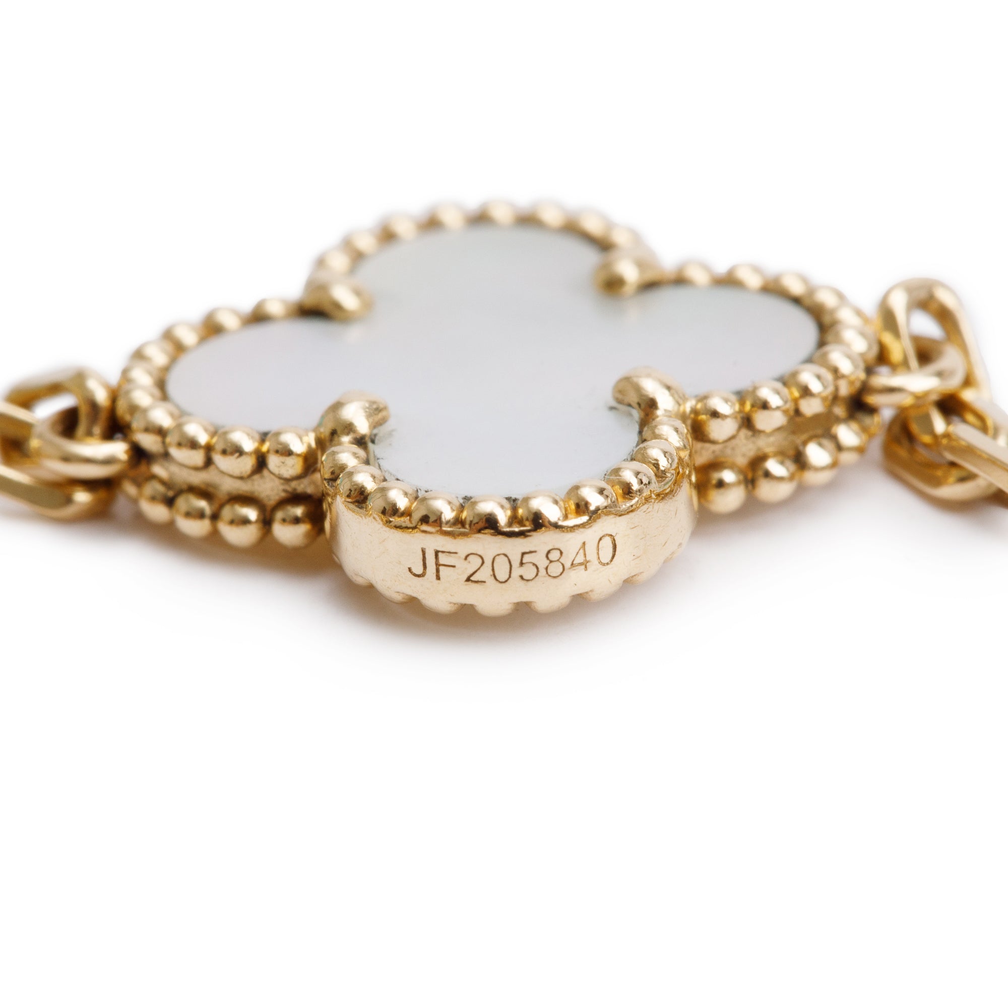 Van Cleef & Arpels 18k Yellow Gold Vintage Alhambra 5 Motif Mother of Pearl Bracelet w/ Box, Receipt & Certificate