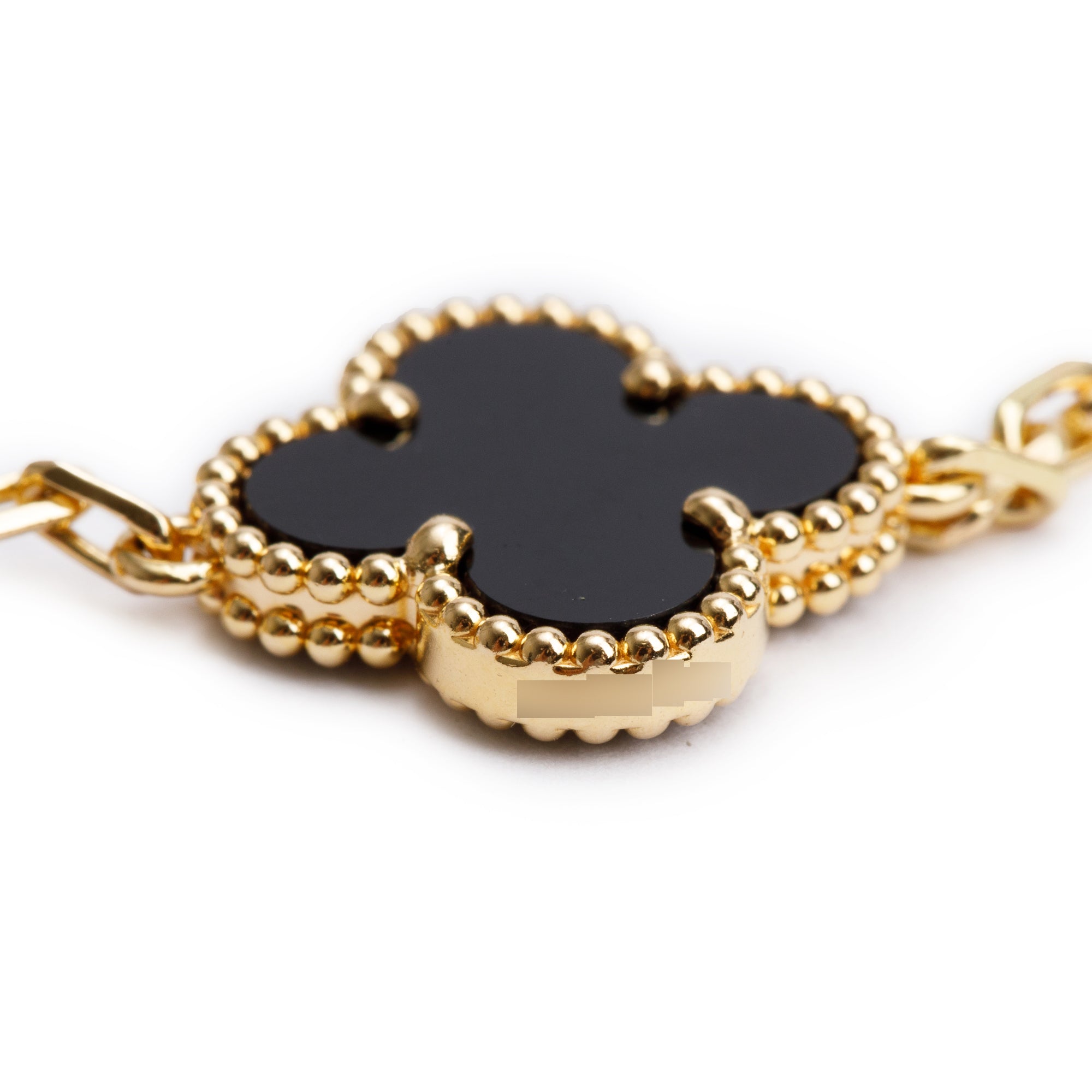 Van Cleef & Arpels 18k Yellow Gold Vintage Alhambra 5 Motif Onyx Bracelet w/ Box