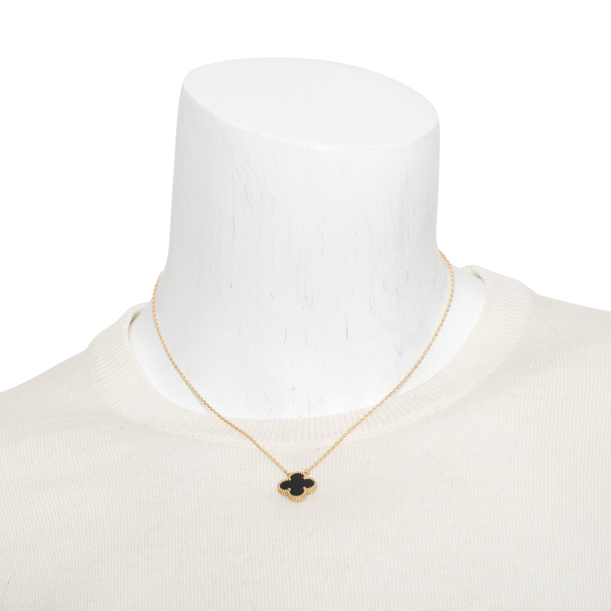 Van Cleef & Arpels 18k Yellow Gold Vintage Alhambra Black Onyx Pendant Necklace w/ Box