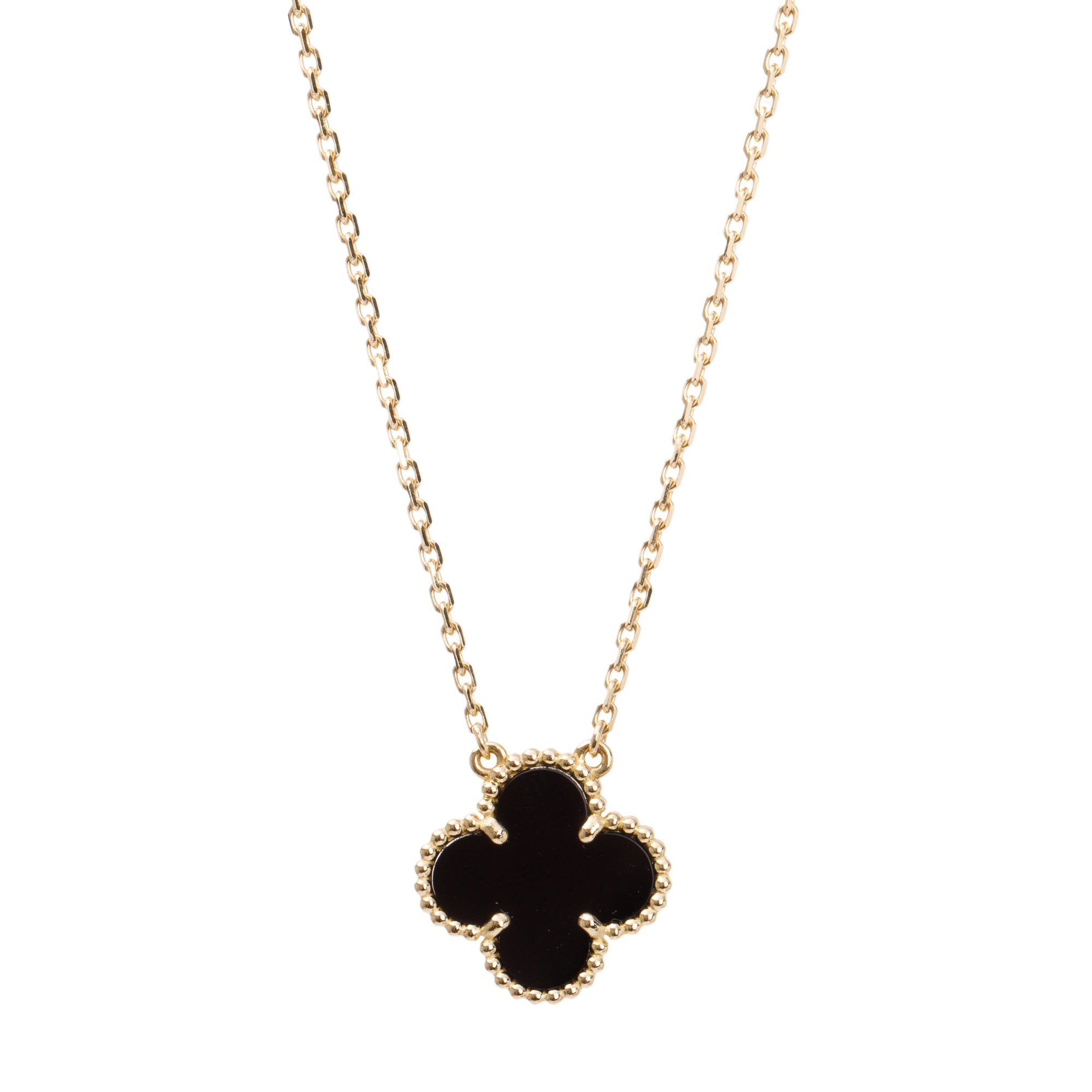 Van Cleef & Arpels 18k Yellow Gold Vintage Alhambra Black Onyx Pendant Necklace w/ Box, Certificate & Receipt