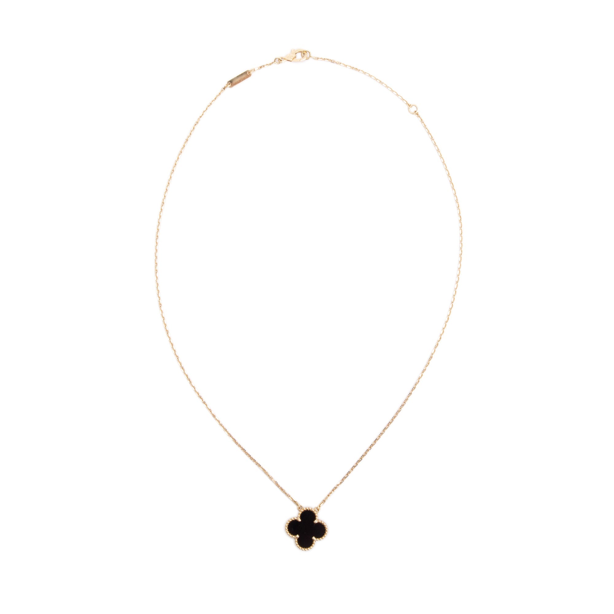Van Cleef & Arpels 18k Yellow Gold Vintage Alhambra Black Onyx Pendant Necklace w/ Box