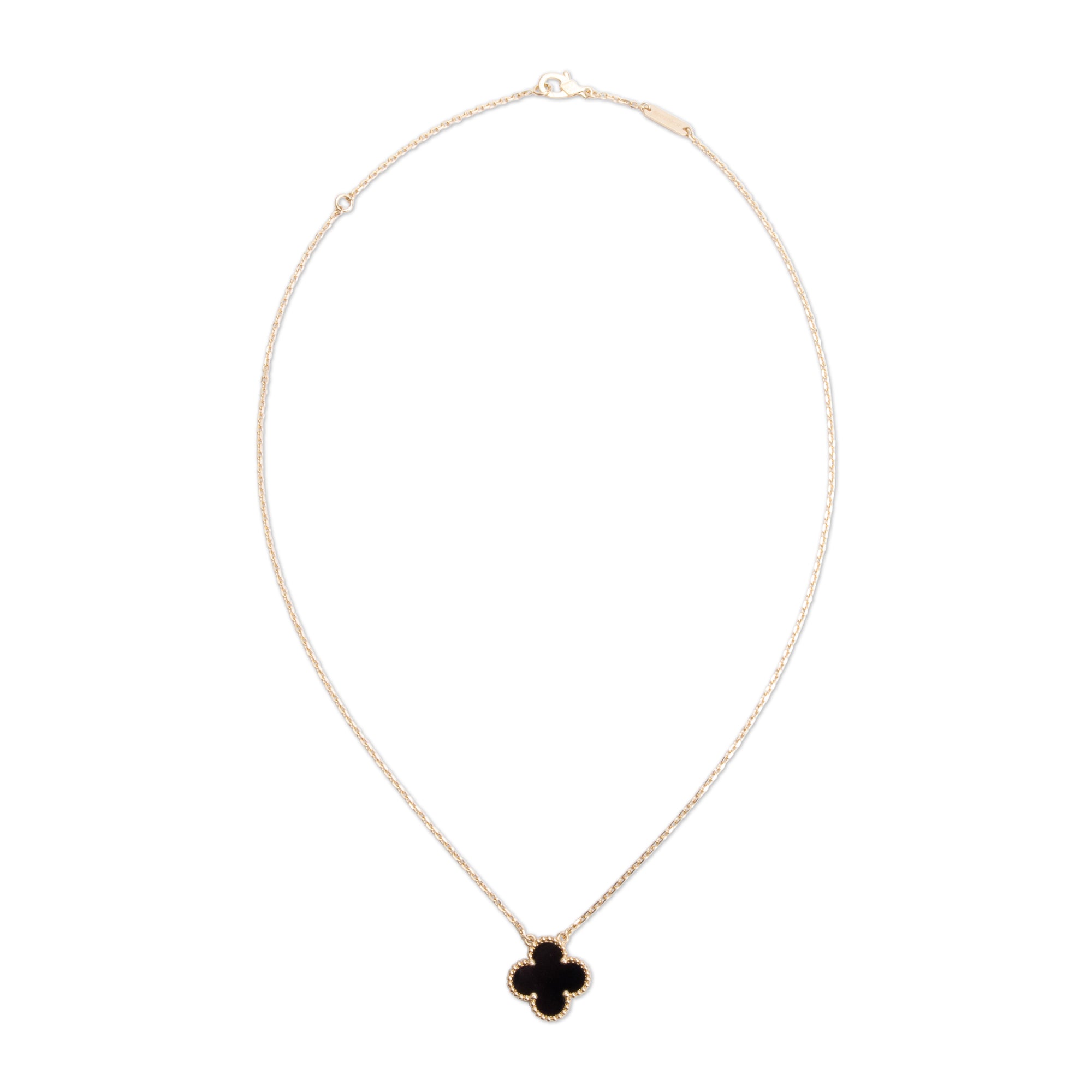 Van Cleef & Arpels 18k Yellow Gold Vintage Alhambra Black Onyx Pendant Necklace w/ Box